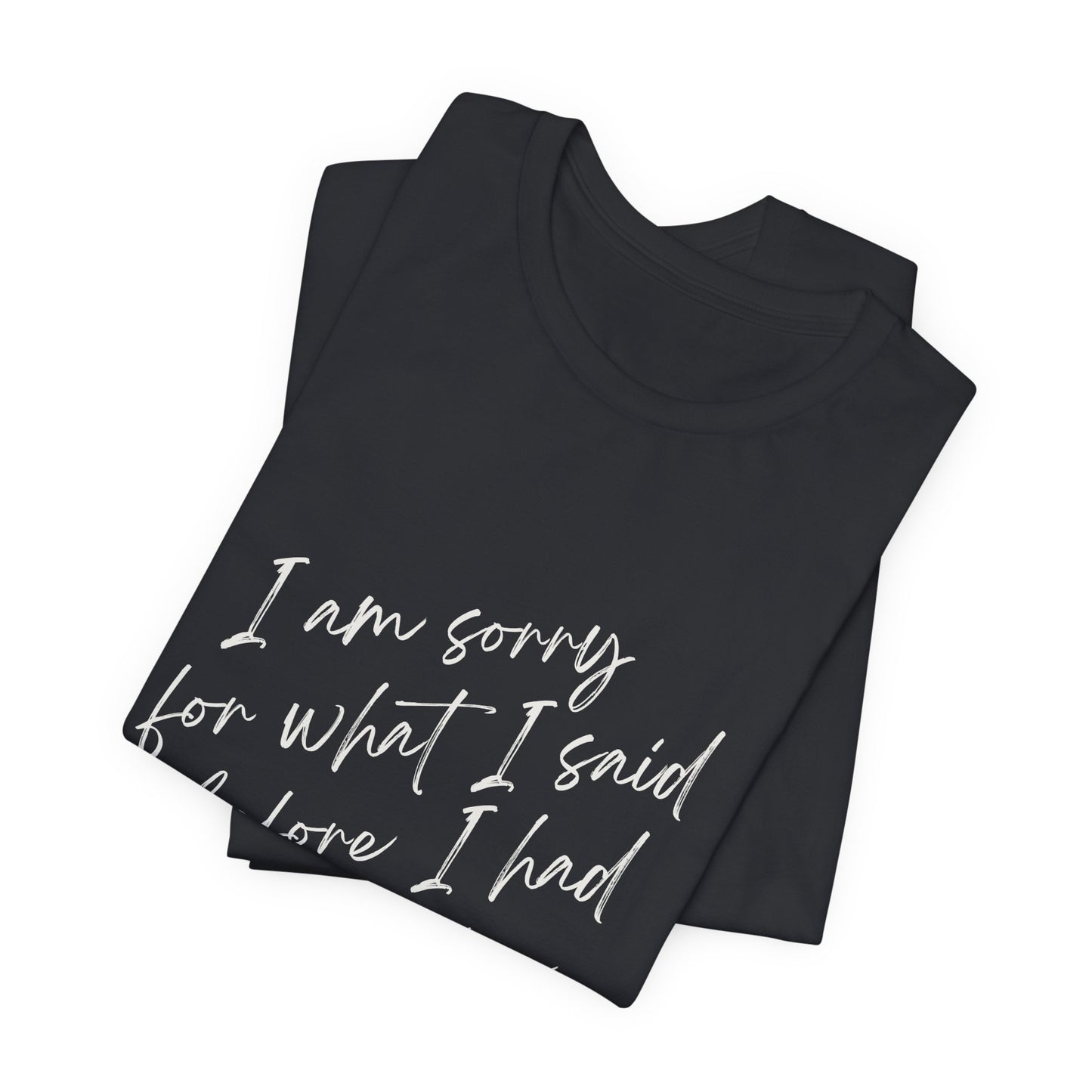 Wine Humor Tee — "I am sorry for what I said before I had my wine" T‑shirt