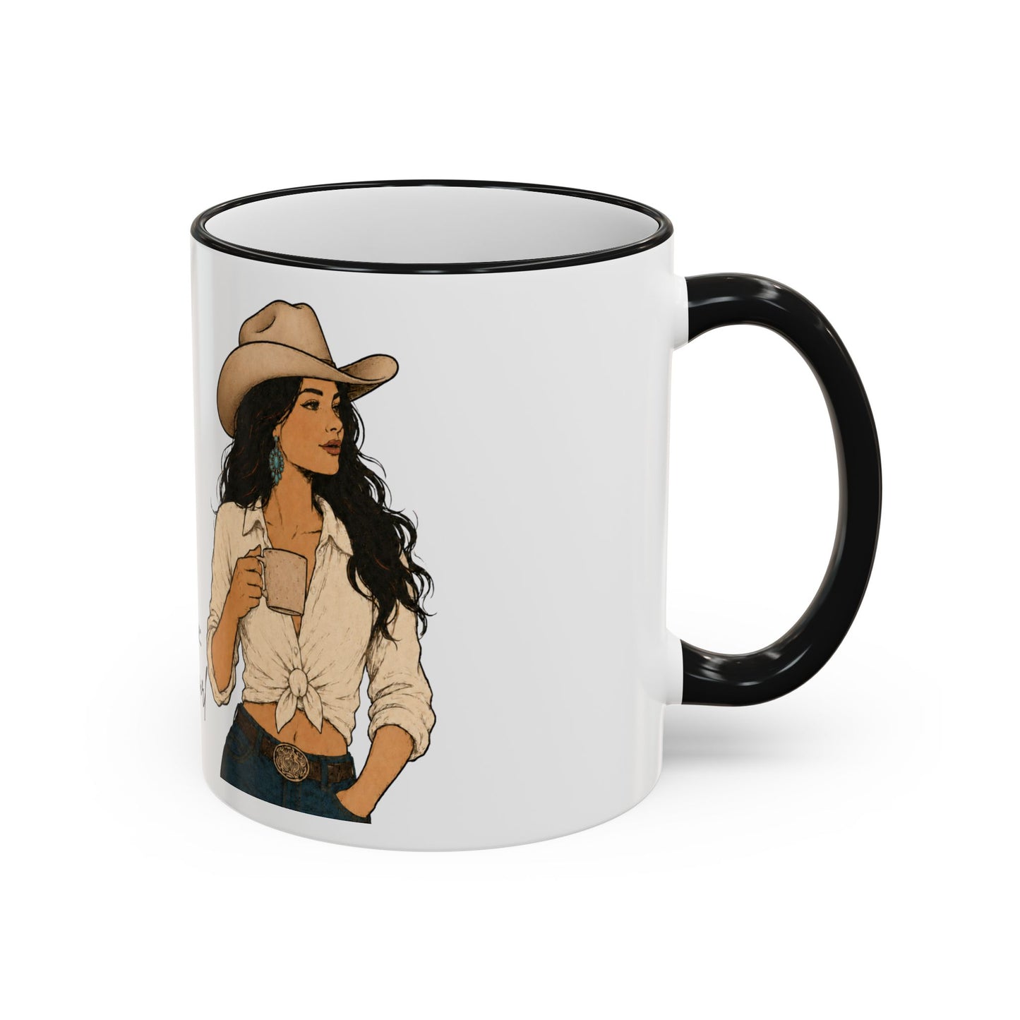 Cowgirl Coffee Mug – "A Little Bit of Caffeine, A Whole Lot of Cowgirl" Accent Rim & Handle