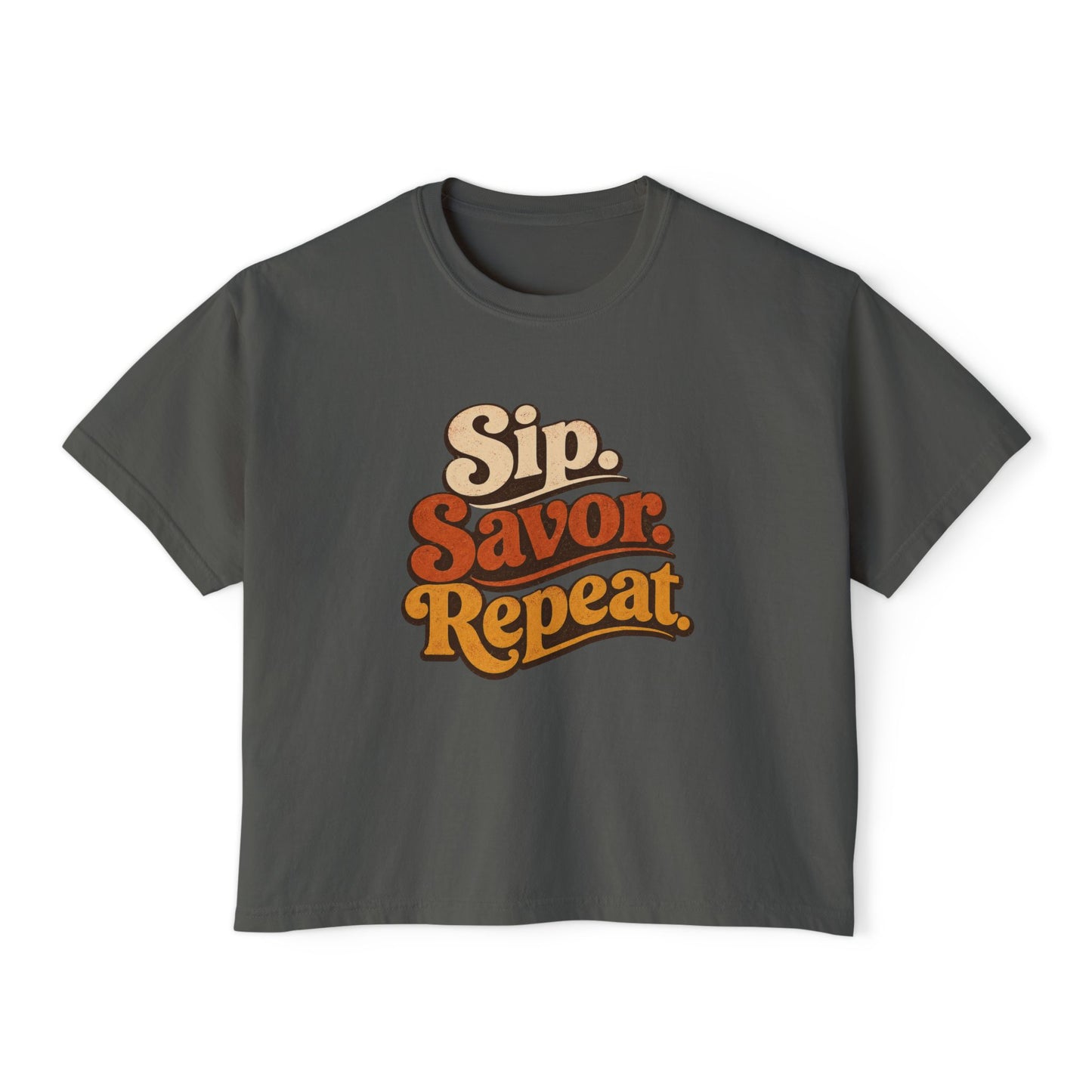 Sip Savor Repeat Boxy Tee | Retro Wine Lover Shirt | Texas Wine Country Tee