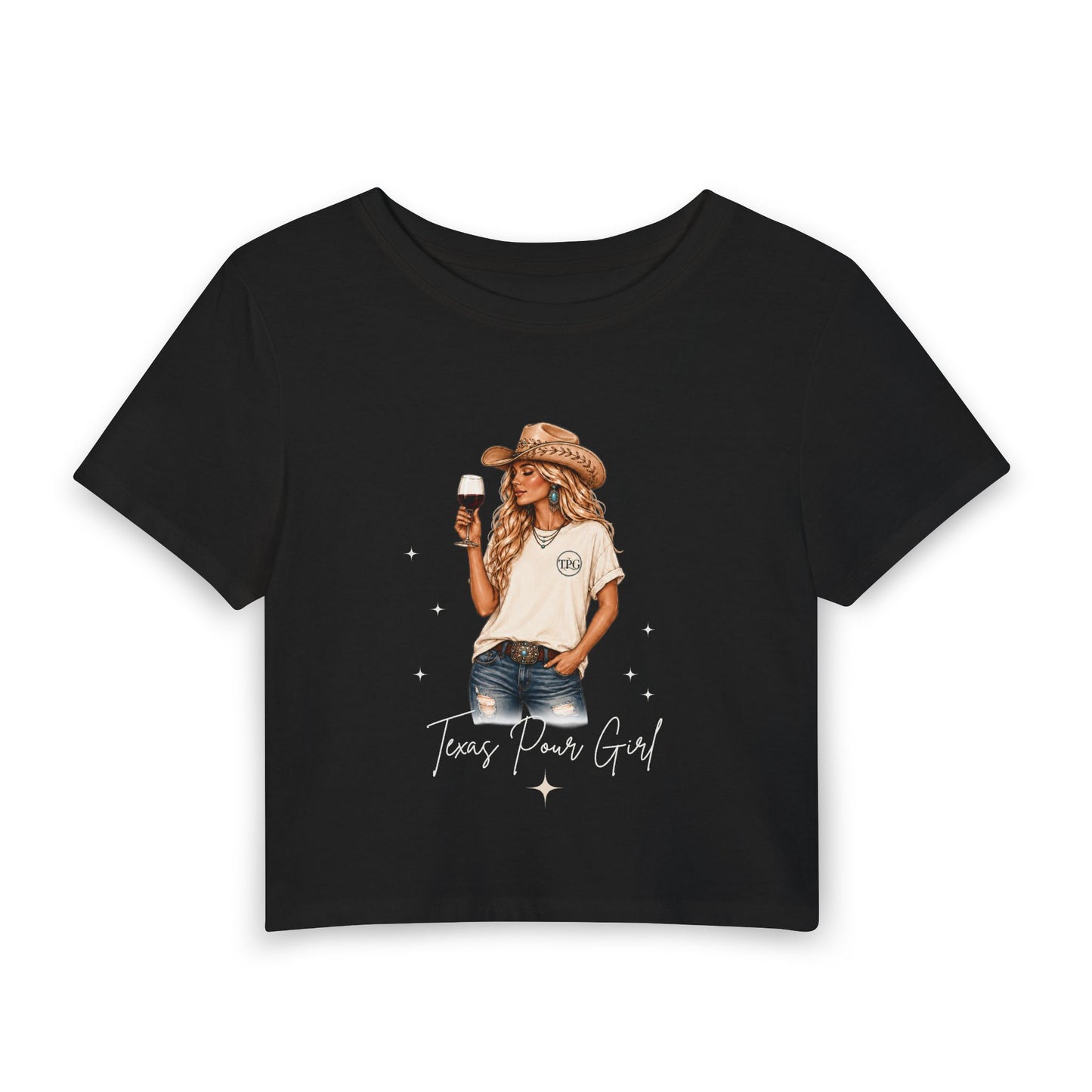 Texas Pour Girl Crop Tee | Cowgirl Wine Graphic Baby Tee