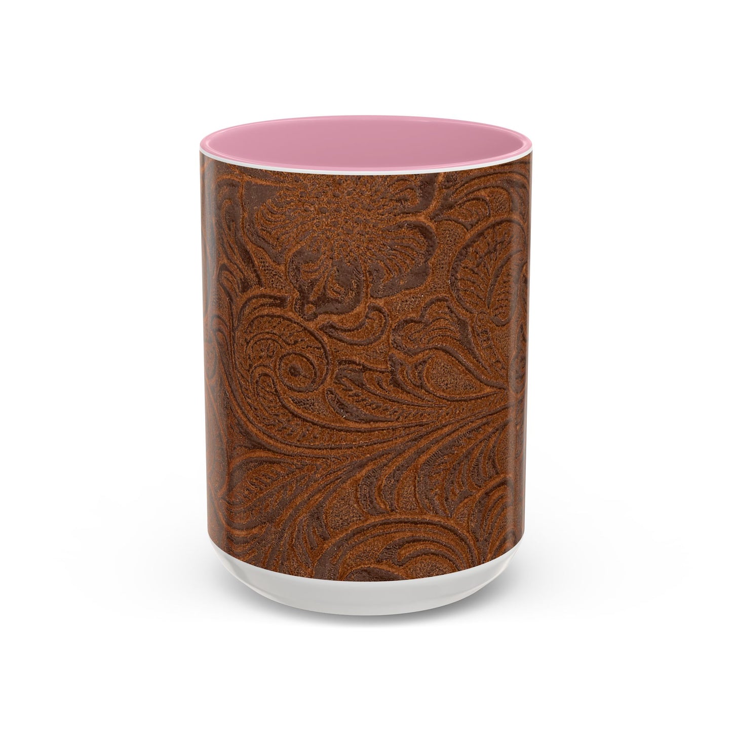Rustic Tooled Leather Pattern Mug — Brown Western Floral Coffee Cup (11oz/15oz)
