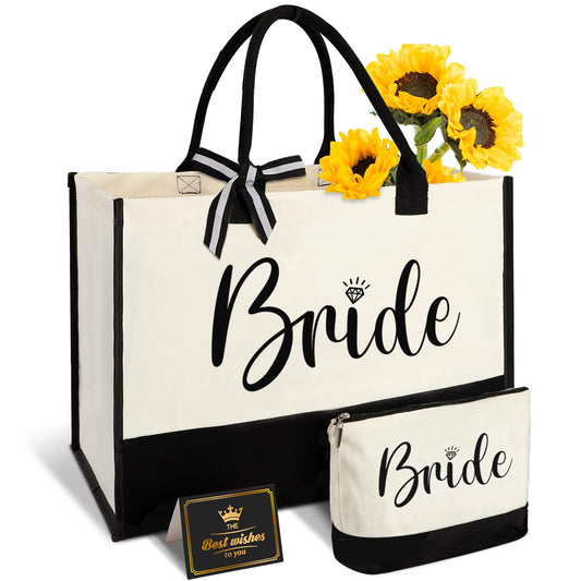 Bride Canvas Tote & Makeup Bag Set | Bridal Shower Gift | Bachelorette Gift for the Bride
