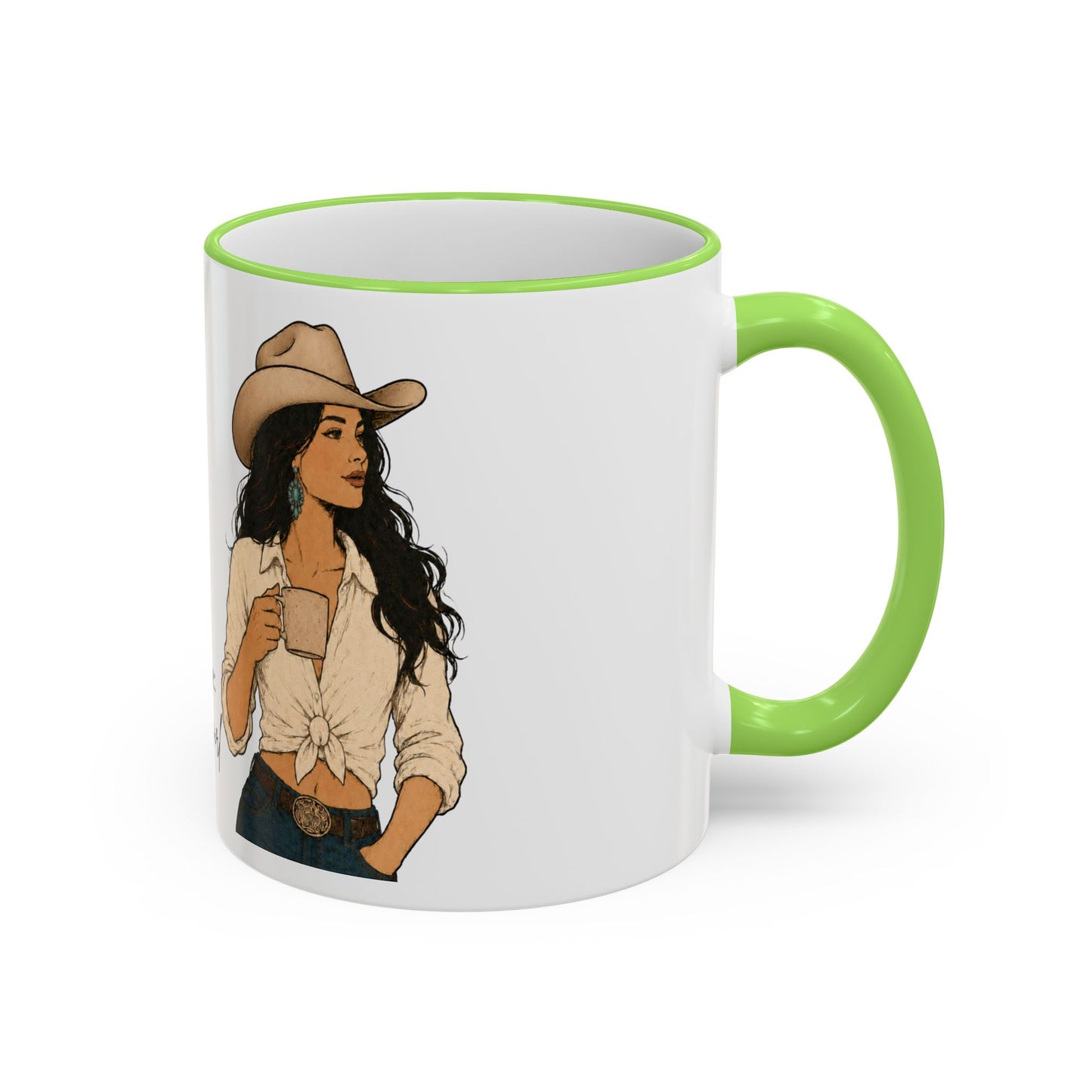 Cowgirl Coffee Mug – "A Little Bit of Caffeine, A Whole Lot of Cowgirl" Accent Rim & Handle