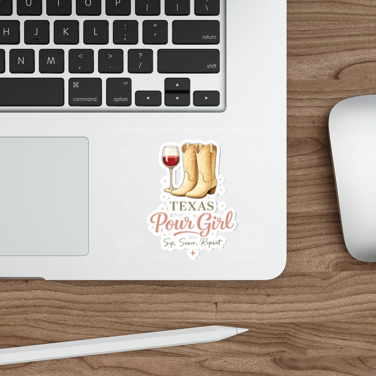 Texas Pour Girl Die-Cut Sticker — Cowboy Boots & Wine Glass Sticker (Sip, Savor, Repeat)