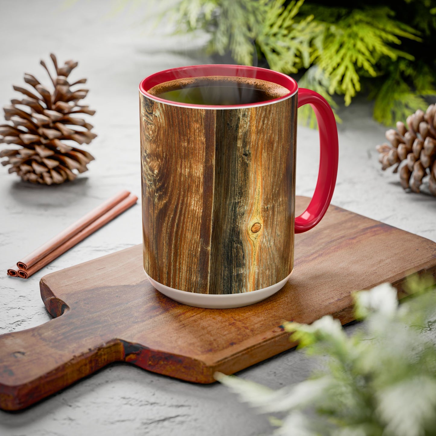 Rustic Wood Grain Coffee Mug — Cozy Cabin 11oz & 15oz (Room for Cream)