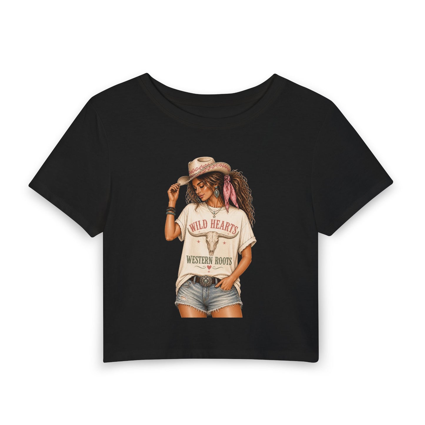 Wild Hearted Western Boots Women's Baby Tee – Cowgirl Graphic Crop Top