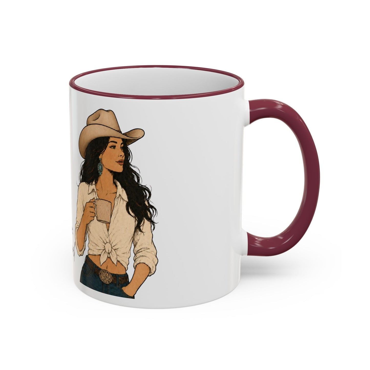 Cowgirl Coffee Mug – "A Little Bit of Caffeine, A Whole Lot of Cowgirl" Accent Rim & Handle