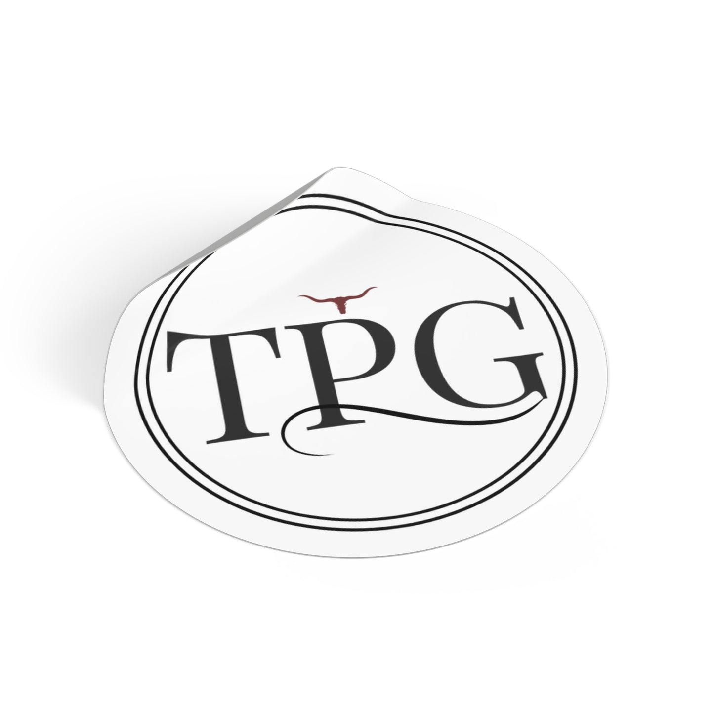 TPG Round Vinyl Sticker — Classic Monogram Logo Sticker with Longhorn Accent