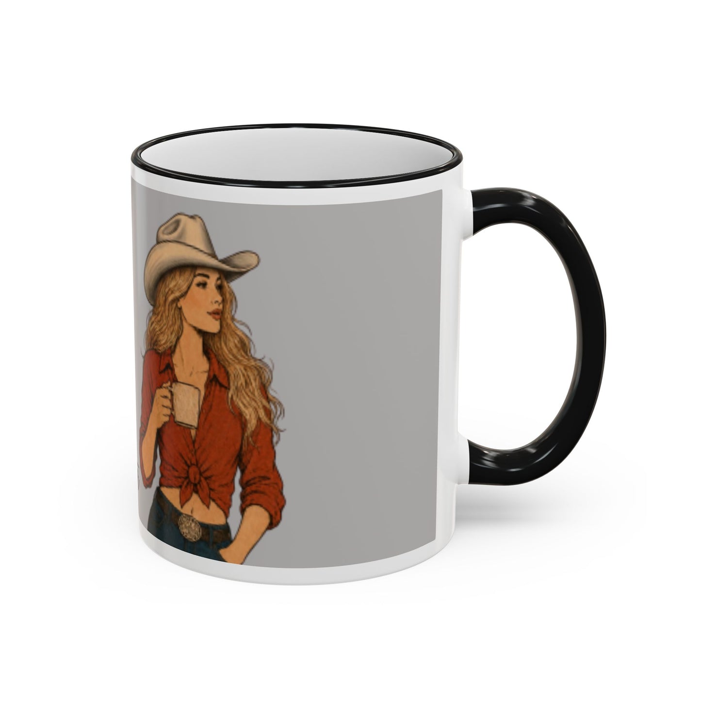 Cowgirl Coffee Mug — “Coffee Now, Cabernet Later” Accent Rim & Handle Mug