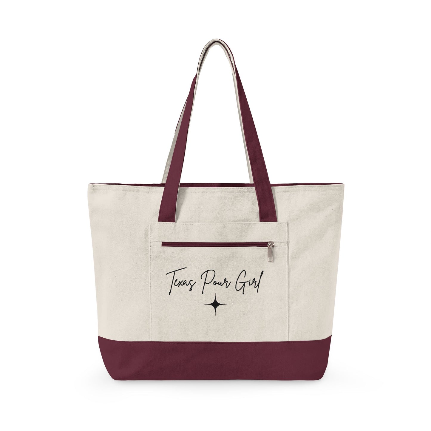 Texas Pour Girl Canvas Tote — "First Stop Worth Staying For" Girls Trip Chronicles Zippered Tote
