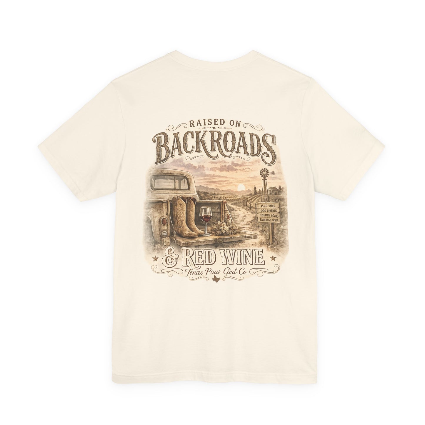 Raised on Backroads & Red Wine Tee — Vintage Country Graphic T-Shirt