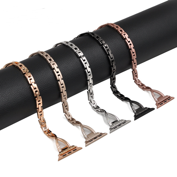 Chic X-link metal Apple Watch band that turns your everyday watch into a statement accessory.