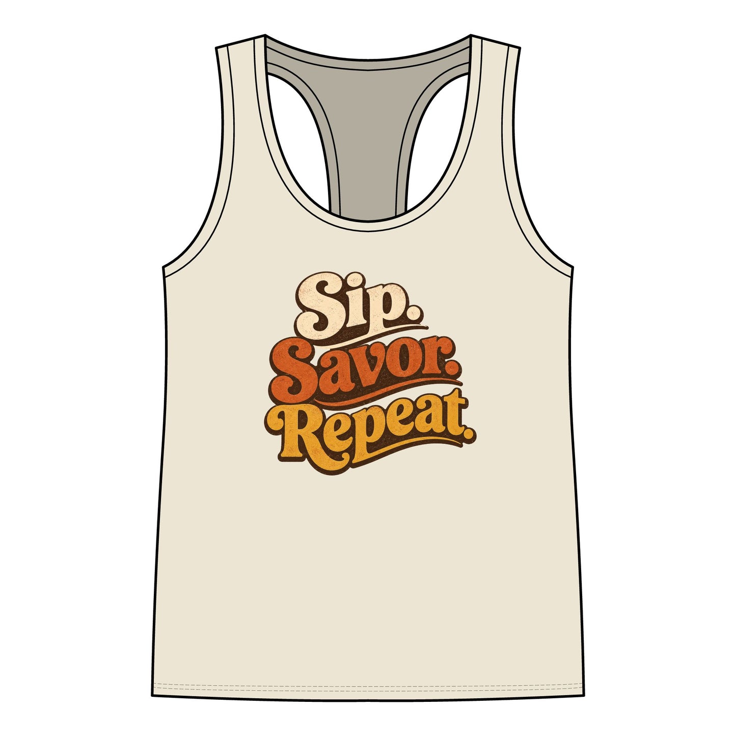Sip Savor Repeat Racerback Tank — Retro Wine Lover Tank Top