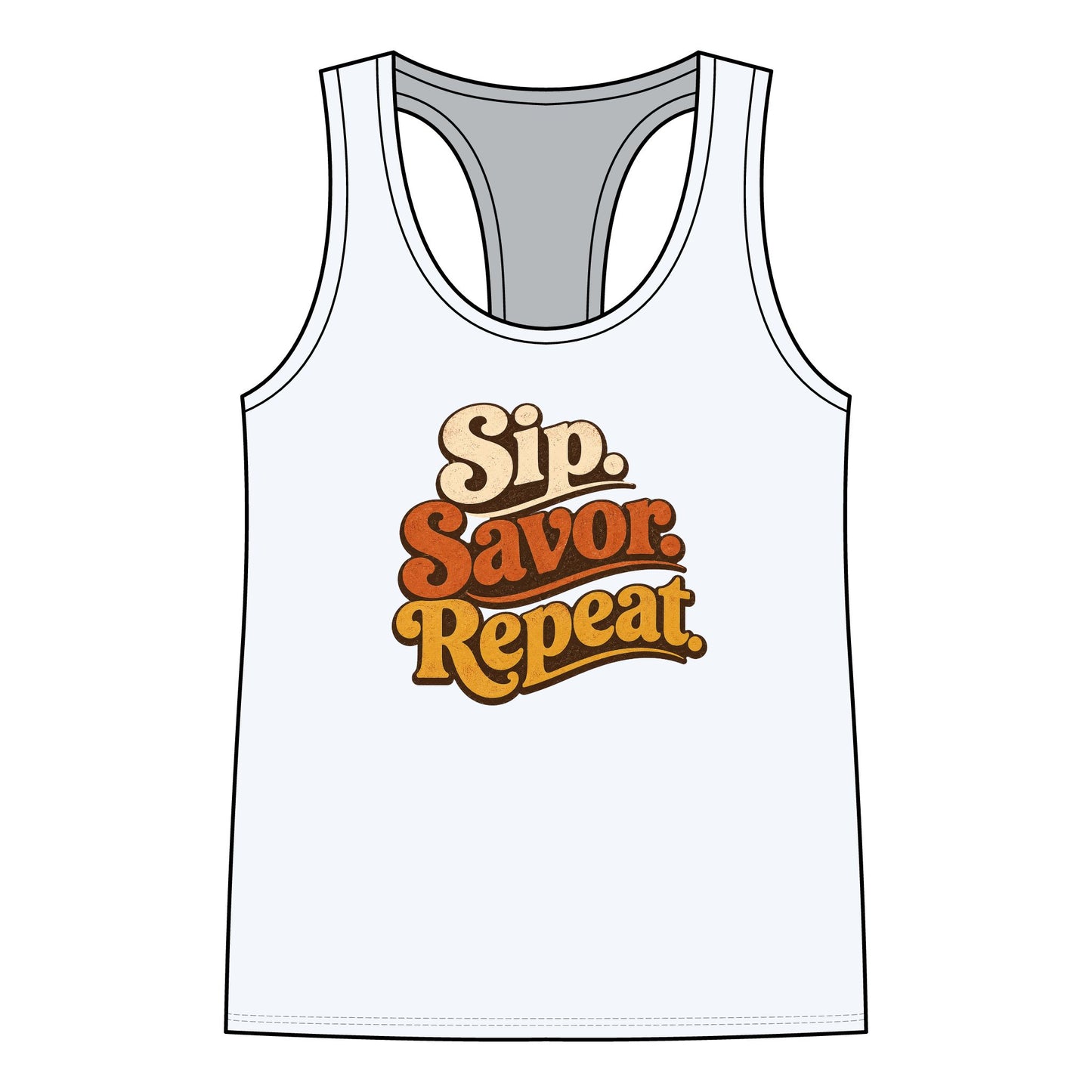 Sip Savor Repeat Racerback Tank — Retro Wine Lover Tank Top
