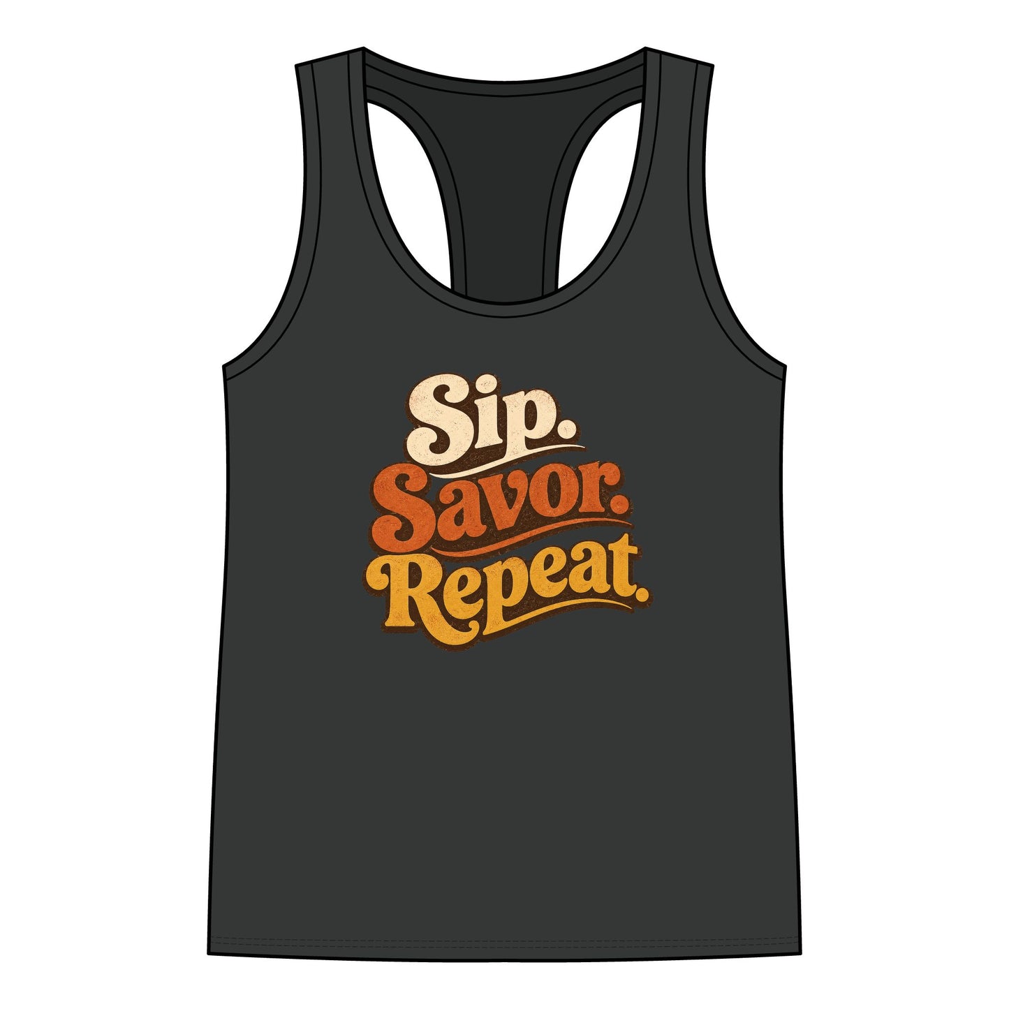 Sip Savor Repeat Racerback Tank — Retro Wine Lover Tank Top