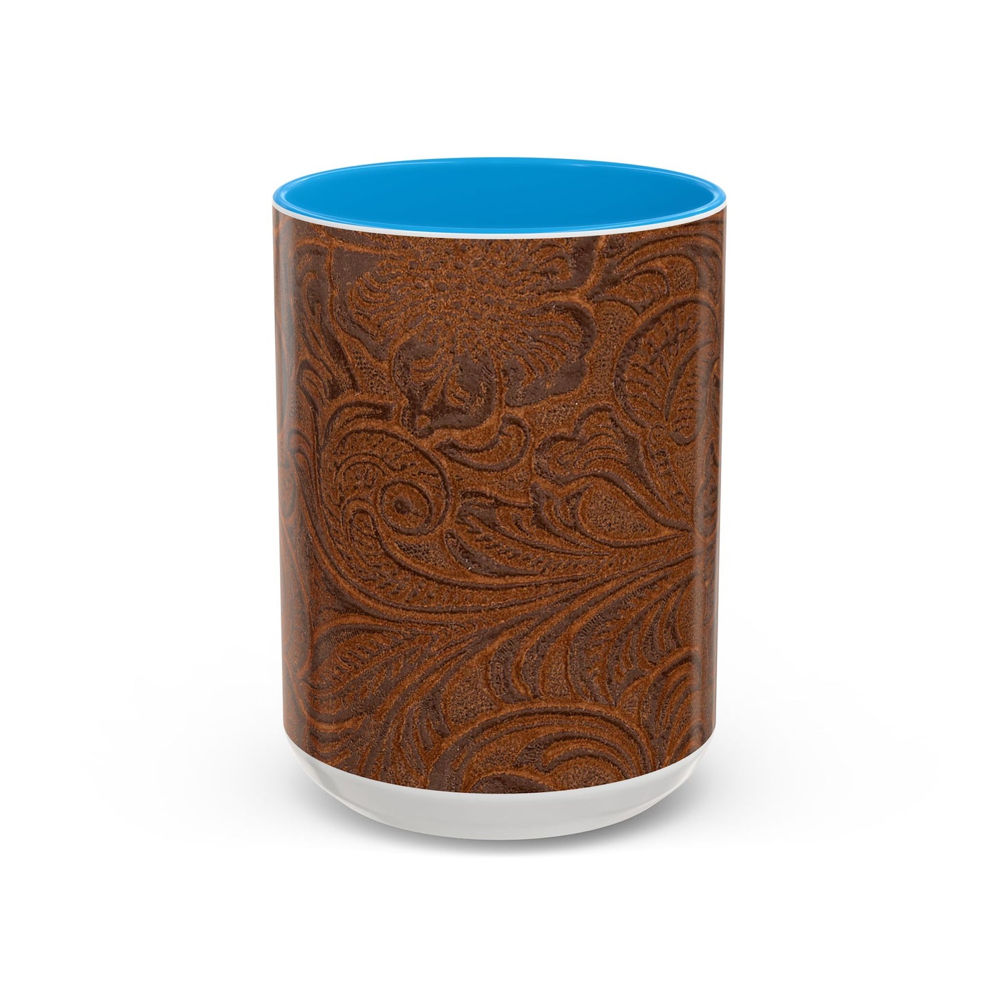 Rustic Tooled Leather Pattern Mug — Brown Western Floral Coffee Cup (11oz/15oz)