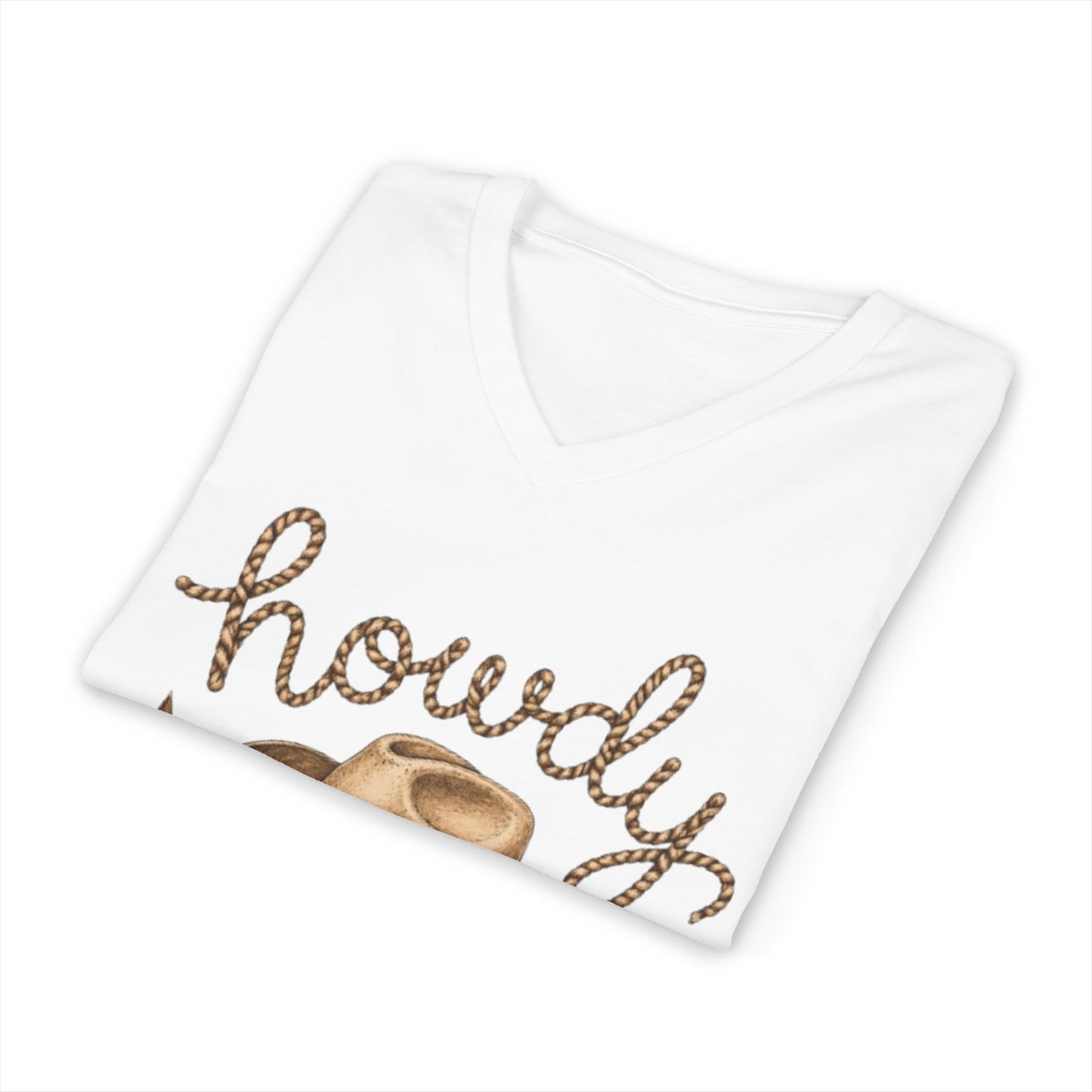 Howdy Cowboy V-Neck Tee — Western Boots & Hat Graphic