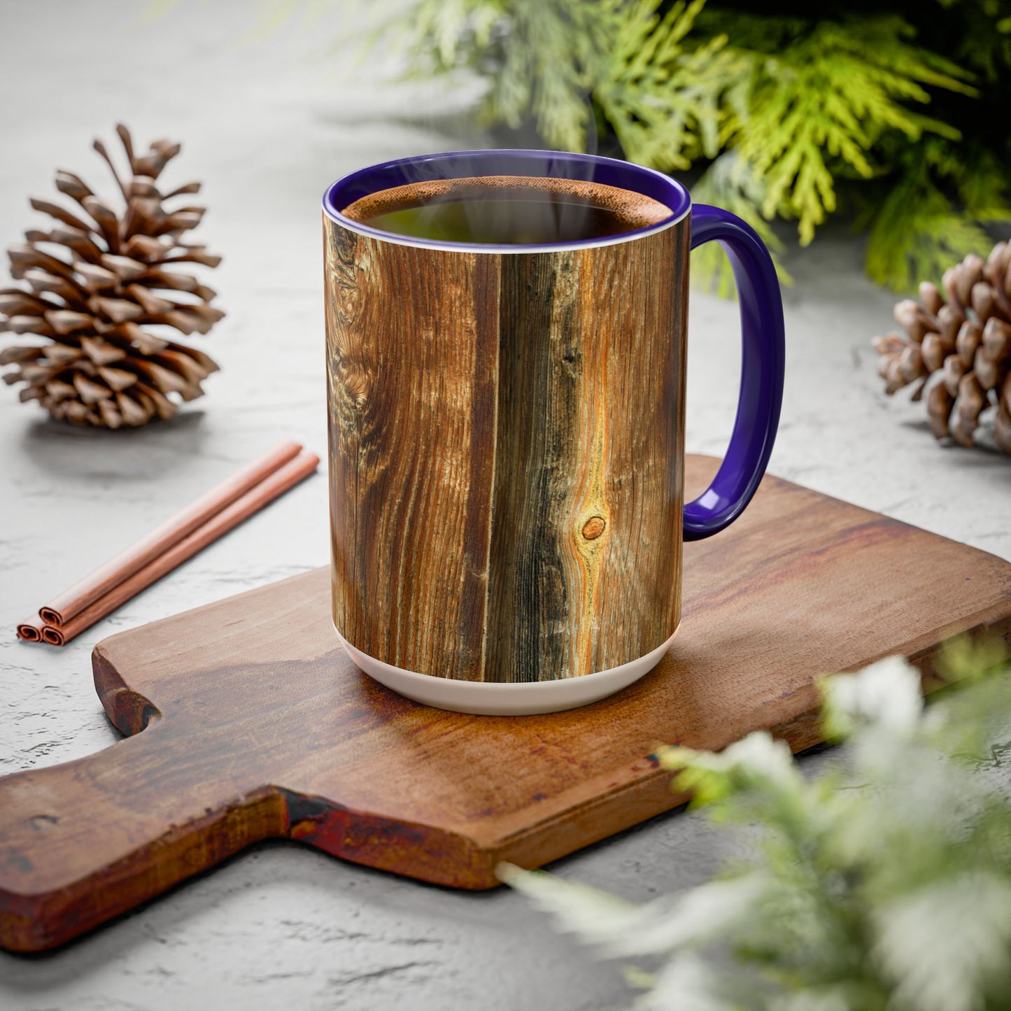 Rustic Wood Grain Coffee Mug — Cozy Cabin 11oz & 15oz (Room for Cream)