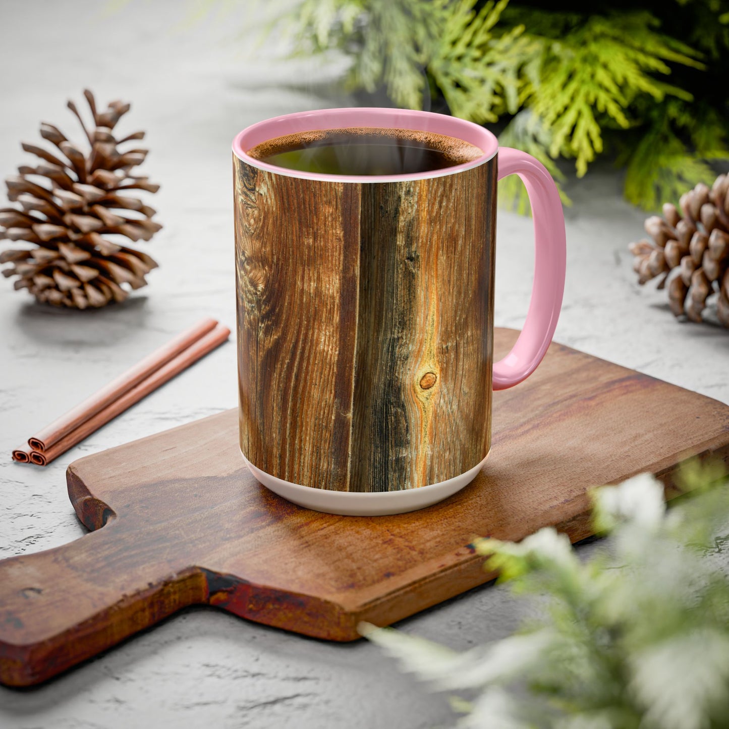 Rustic Wood Grain Coffee Mug — Cozy Cabin 11oz & 15oz (Room for Cream)