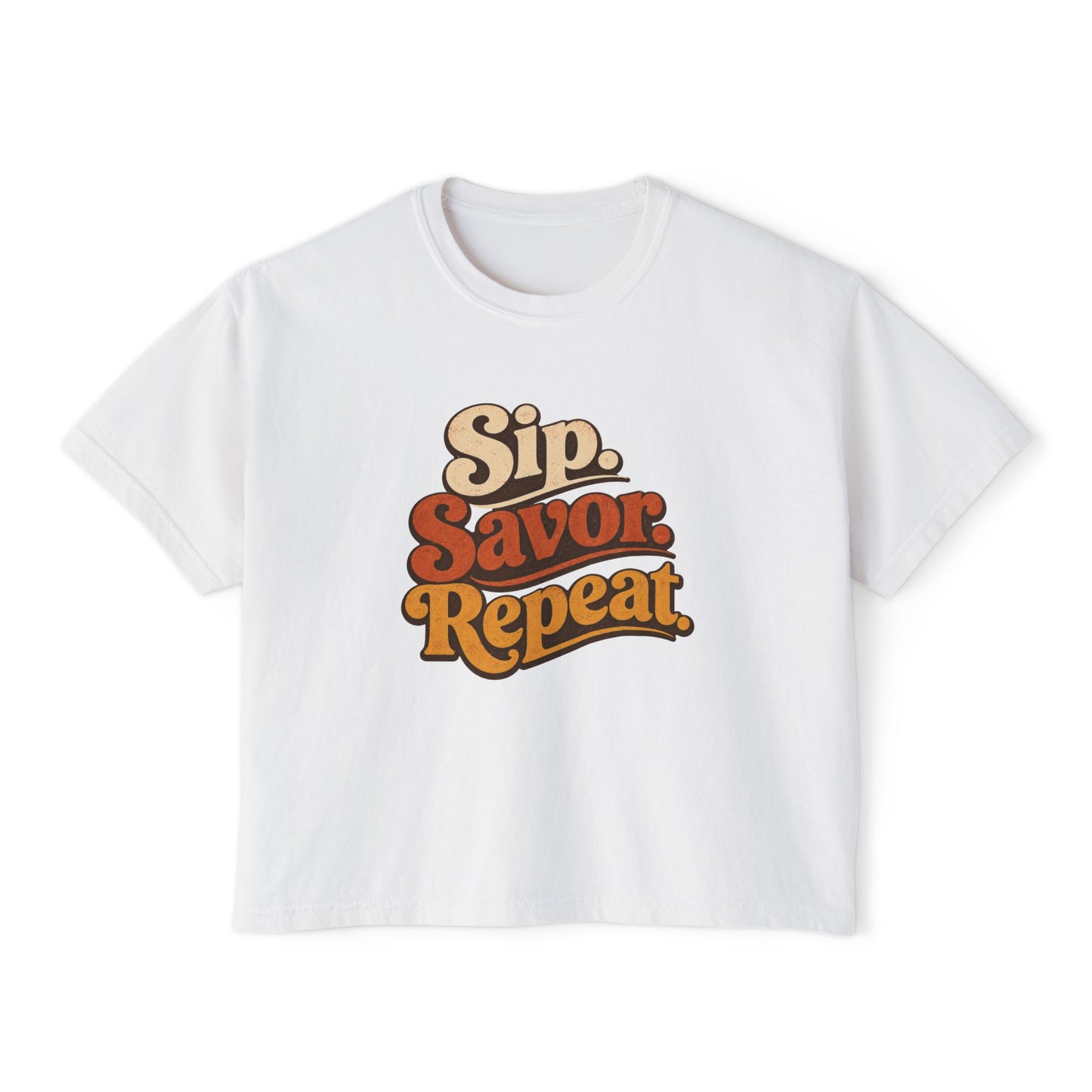 Sip Savor Repeat Boxy Tee | Retro Wine Lover Shirt | Texas Wine Country Tee
