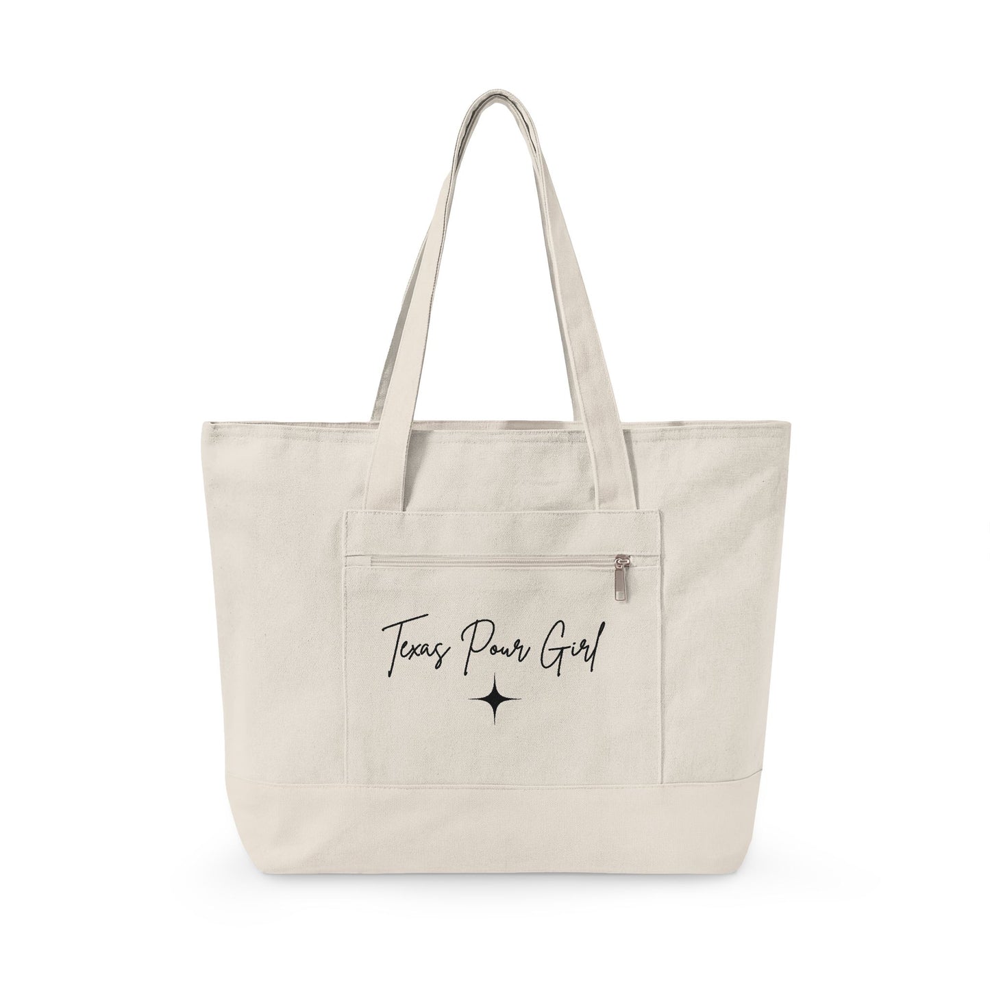 Texas Pour Girl Canvas Tote — "First Stop Worth Staying For" Girls Trip Chronicles Zippered Tote