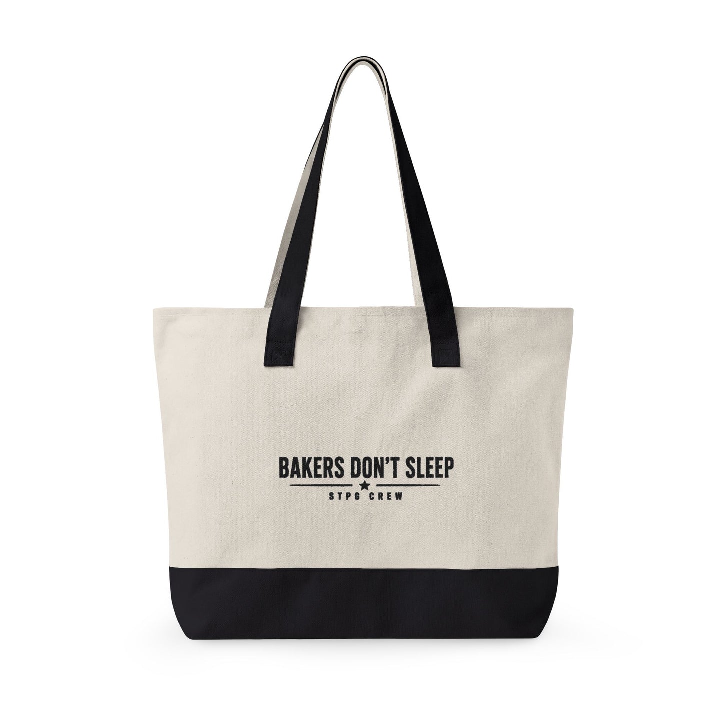 Canvas Tote Bag – 'Bakers Don’t Sleep' Zippered Market Tote with Bakery Seal Graphic