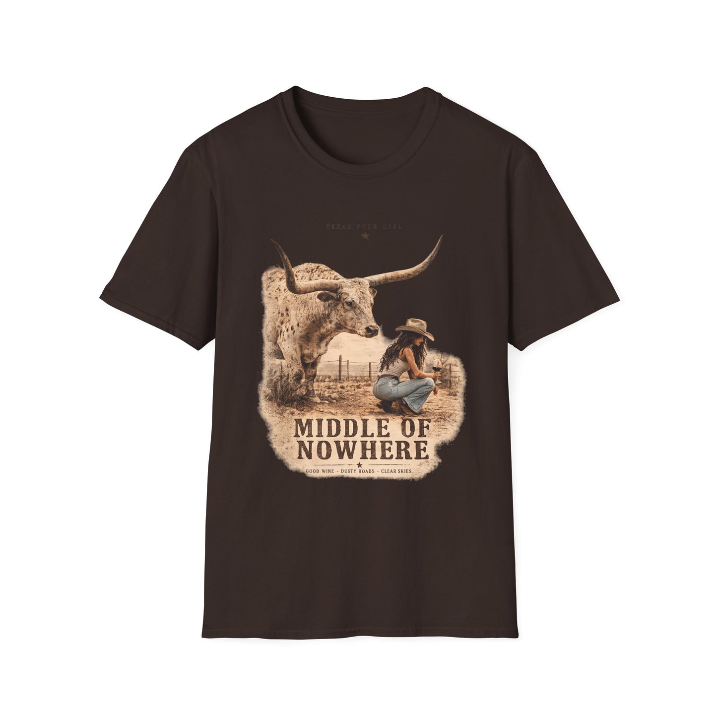 Middle of Nowhere Western T-Shirt — Vintage Longhorn & Cowgirl Graphic