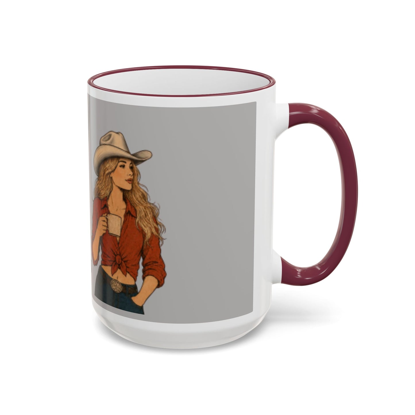 Cowgirl Coffee Mug — “Coffee Now, Cabernet Later” Accent Rim & Handle Mug