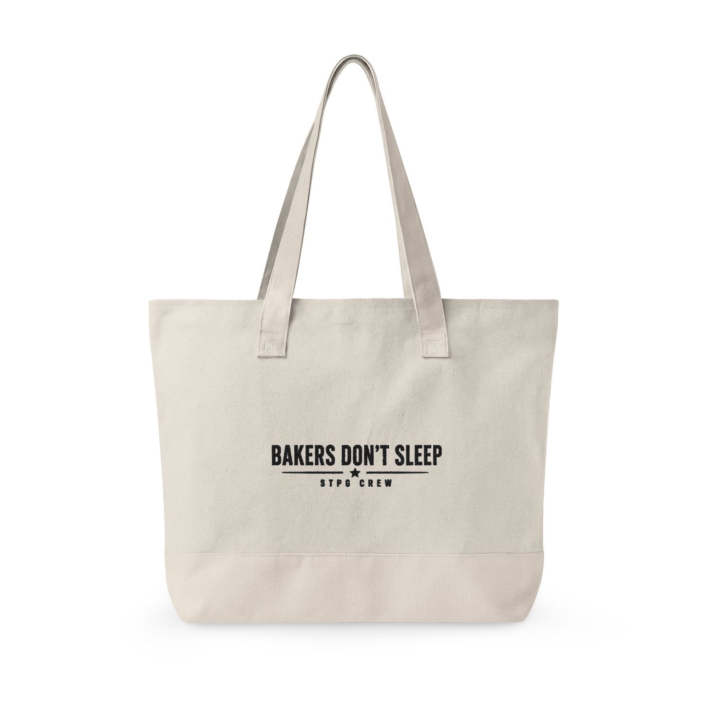 Canvas Tote Bag – 'Bakers Don’t Sleep' Zippered Market Tote with Bakery Seal Graphic