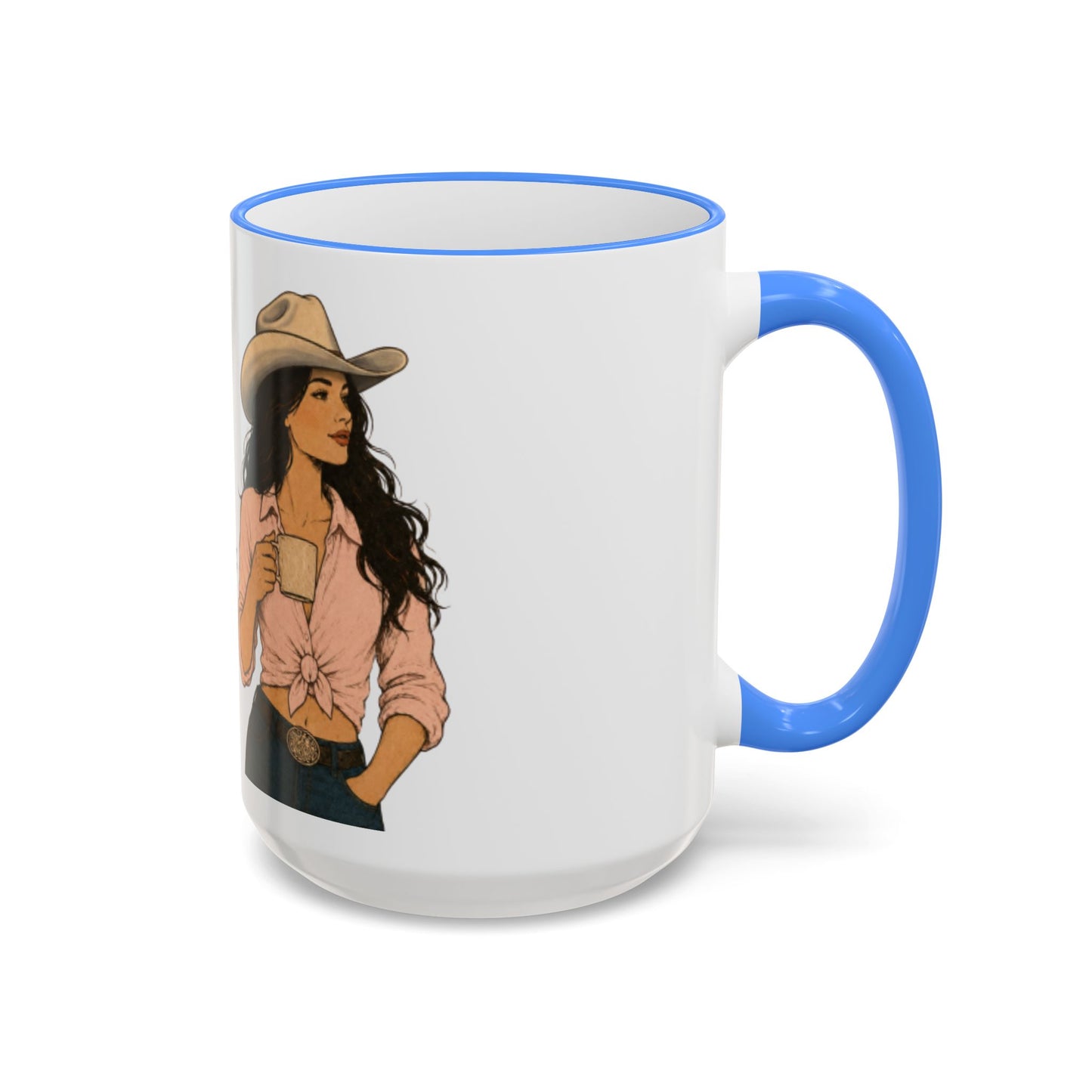 Cowgirl Coffee Mug – “Pretending this is Rosé” Accent Rim & Handle Ceramic Mug
