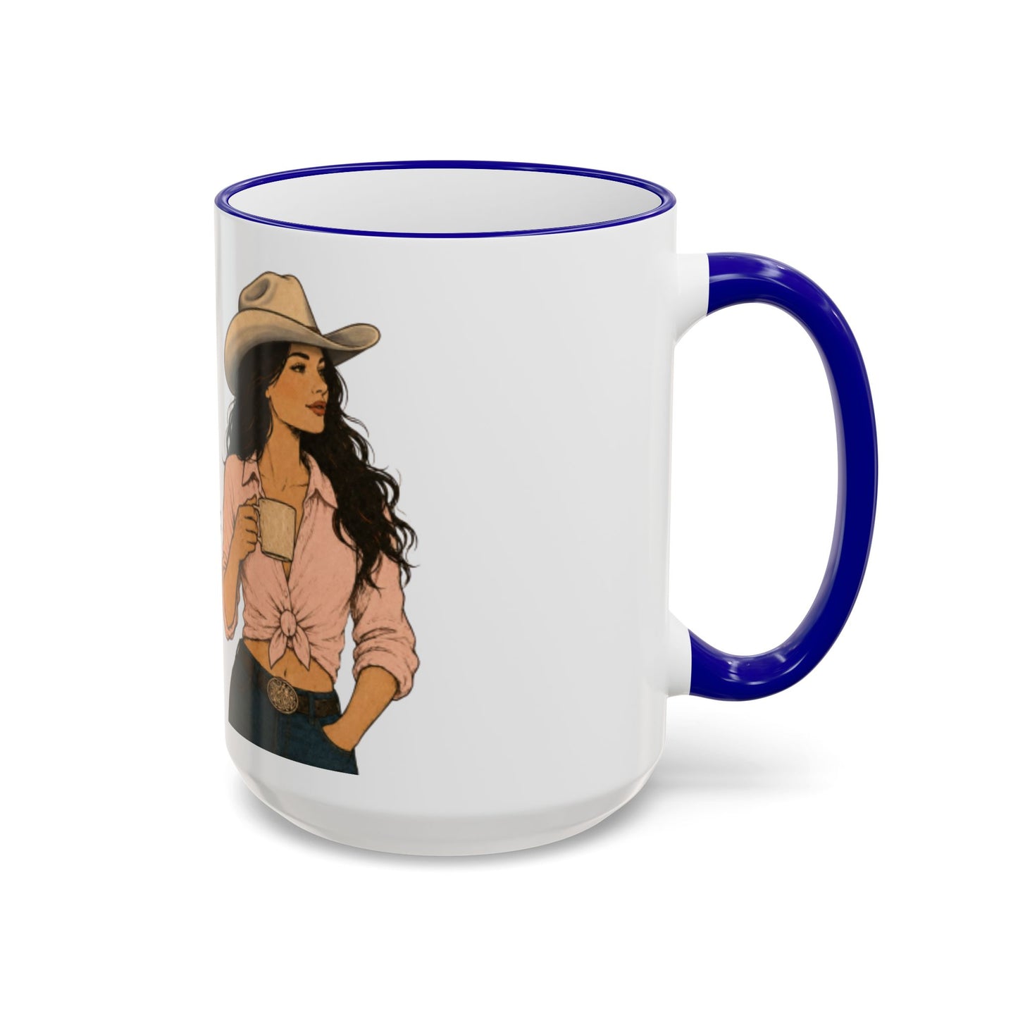 Cowgirl Coffee Mug – “Pretending this is Rosé” Accent Rim & Handle Ceramic Mug