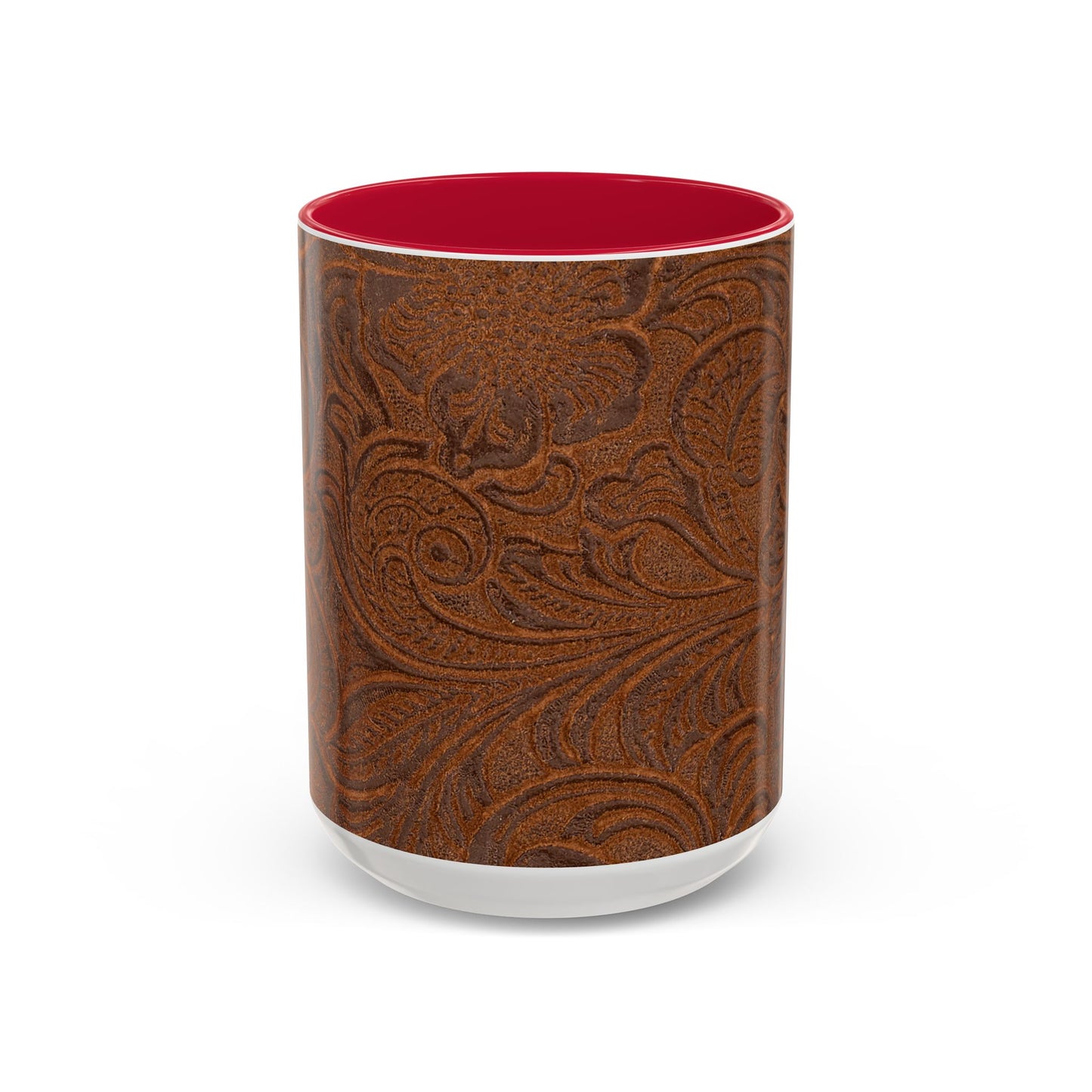 Rustic Tooled Leather Pattern Mug — Brown Western Floral Coffee Cup (11oz/15oz)