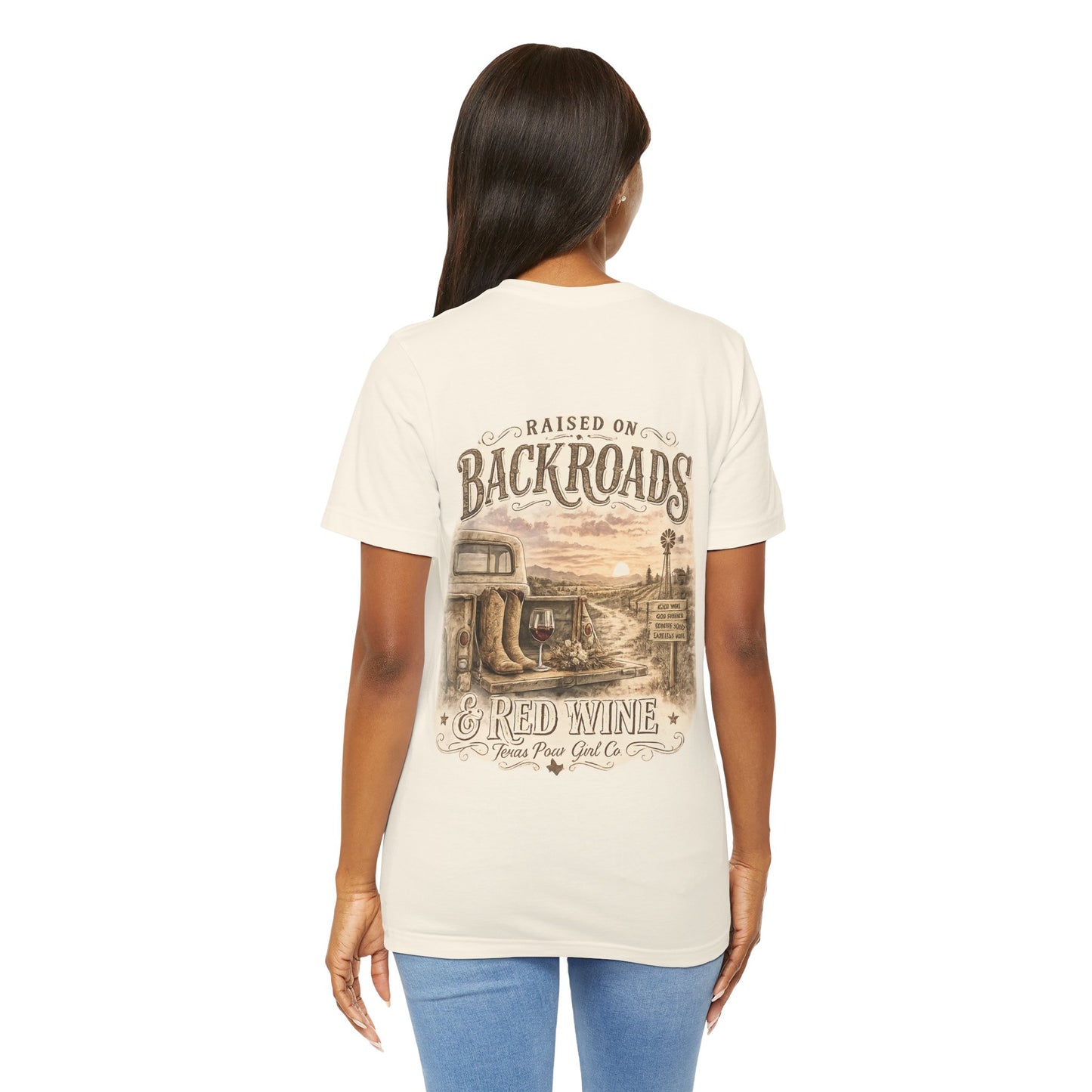 Raised on Backroads & Red Wine Tee — Vintage Country Graphic T-Shirt