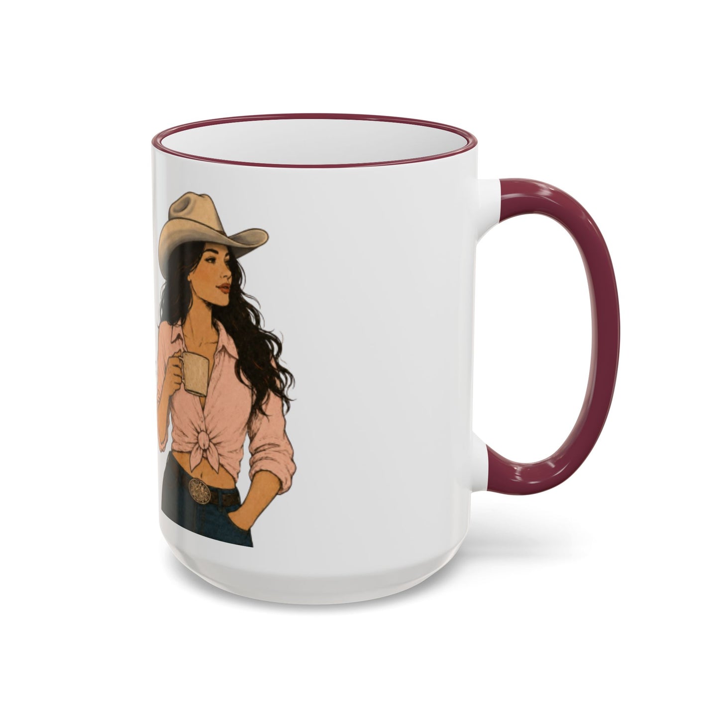 Cowgirl Coffee Mug – “Pretending this is Rosé” Accent Rim & Handle Ceramic Mug