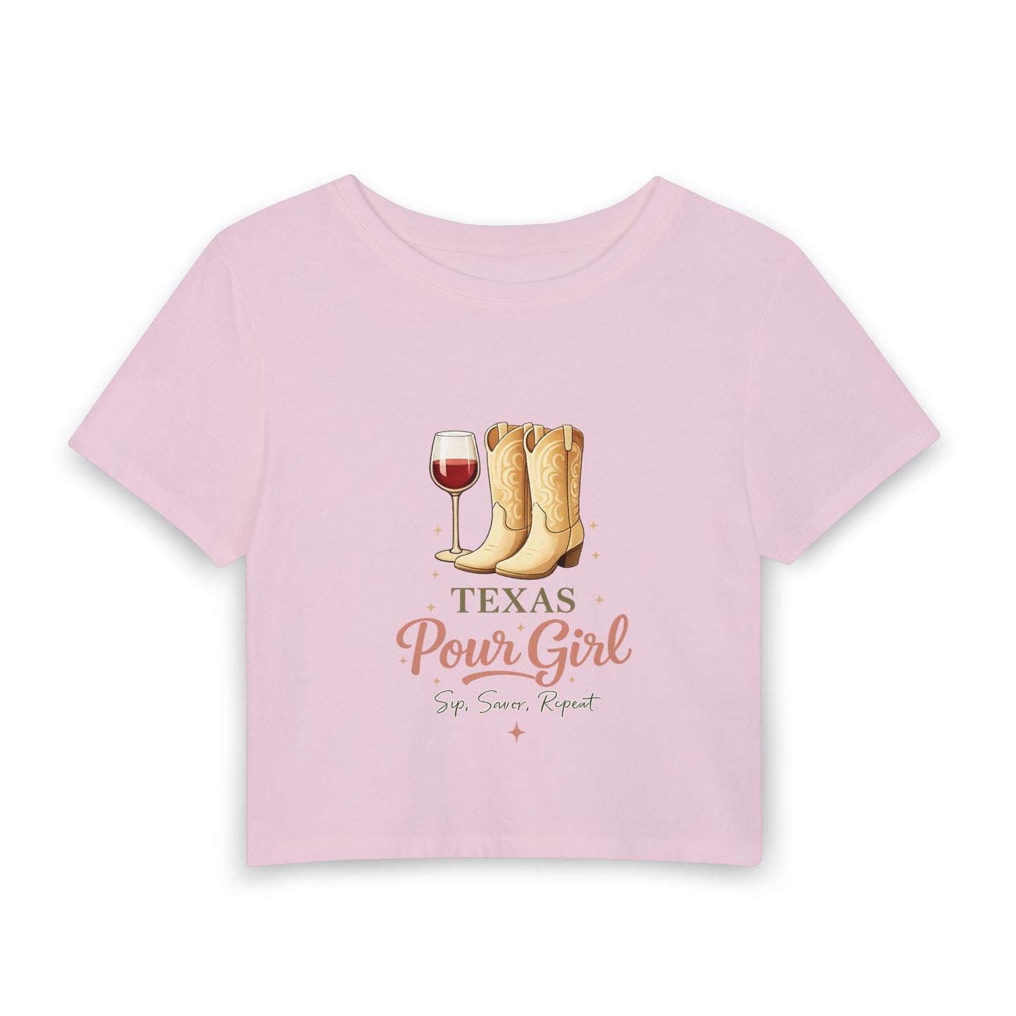 Texas Pour Girl Baby Tee – Wine & Cowboy Boots Crop Top