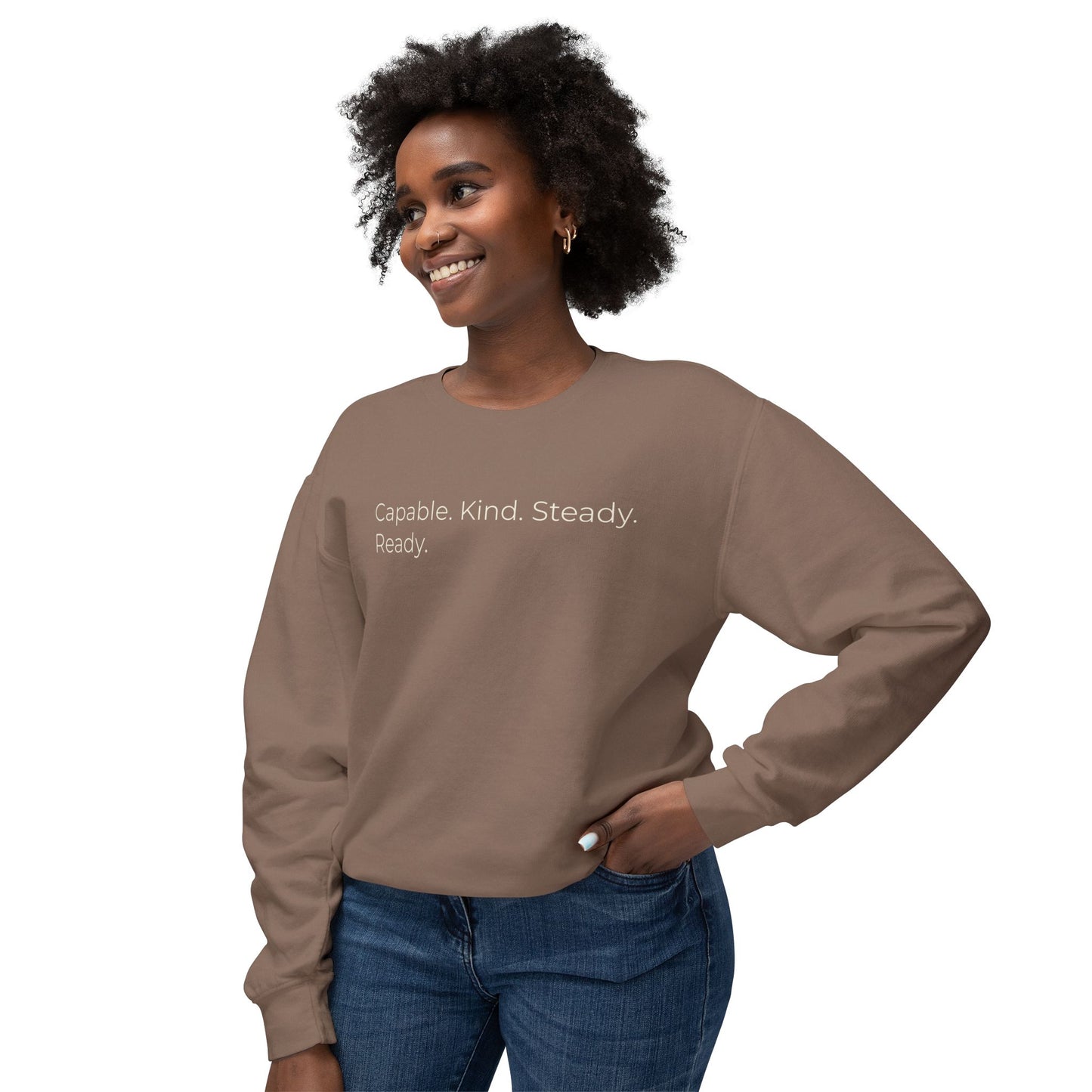 Capable. Kind. Steady. Ready. 2 — Minimalist Crewneck Sweatshirt