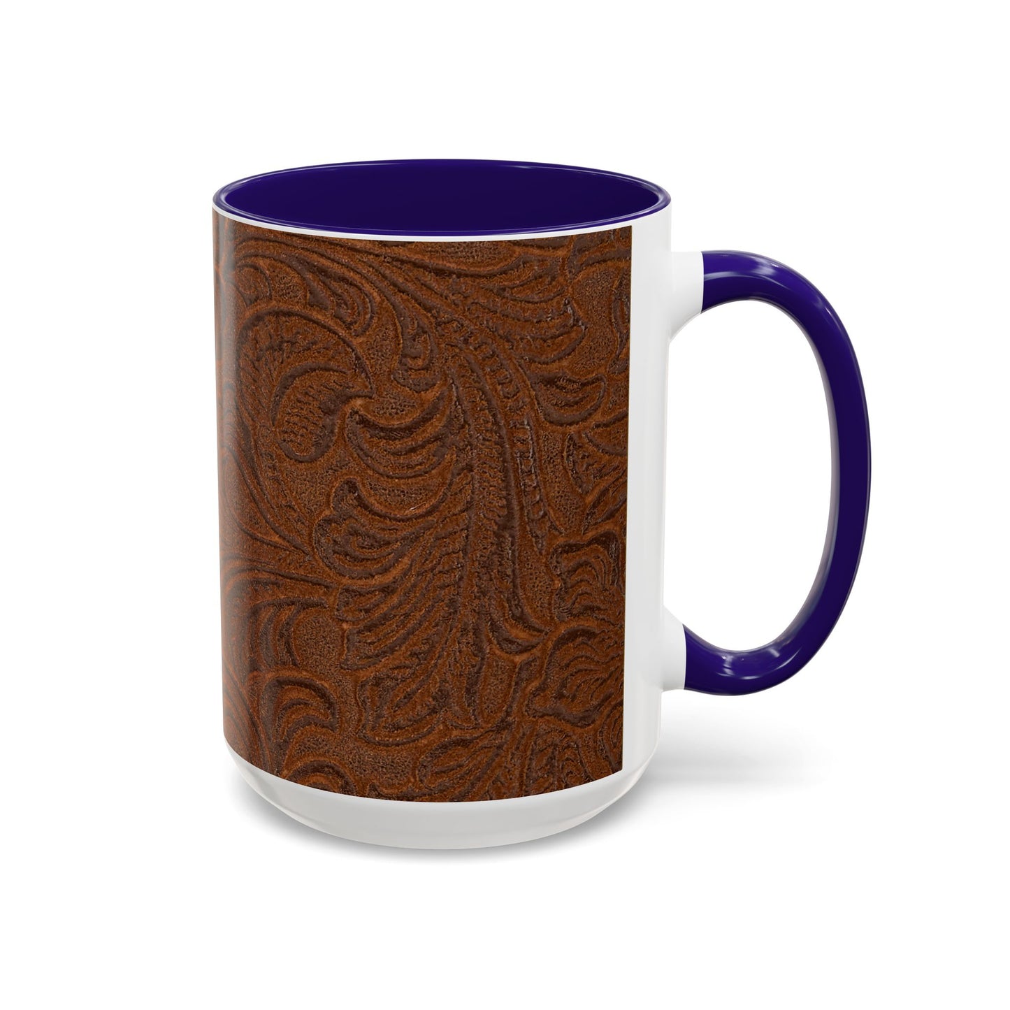 Rustic Tooled Leather Pattern Mug — Brown Western Floral Coffee Cup (11oz/15oz)