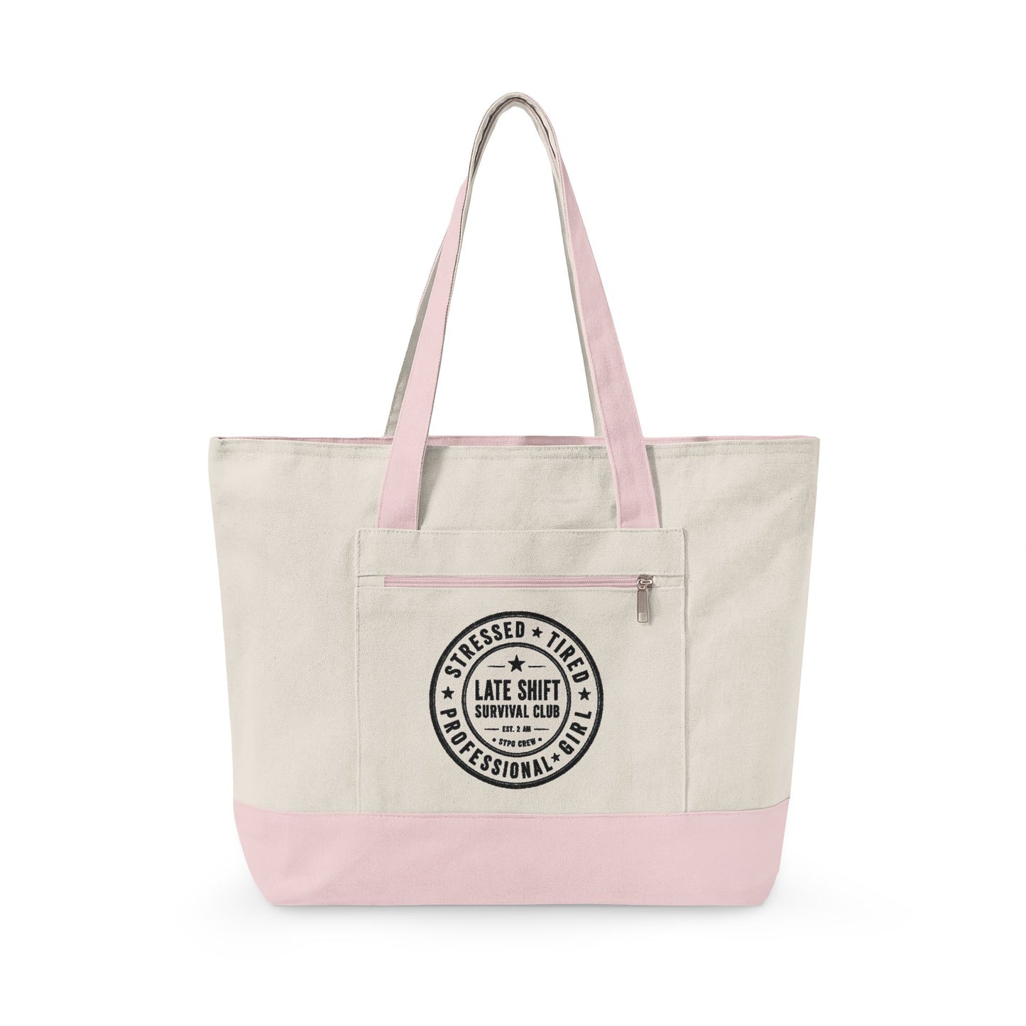 Canvas Tote Bag – 'Bakers Don’t Sleep' Zippered Market Tote with Bakery Seal Graphic