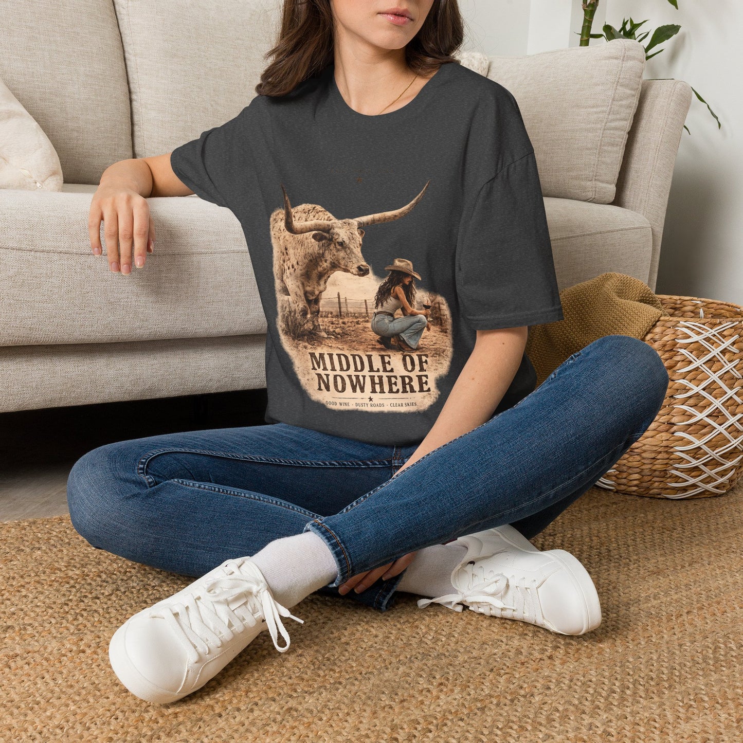 Middle of Nowhere Western T-Shirt — Vintage Longhorn & Cowgirl Graphic