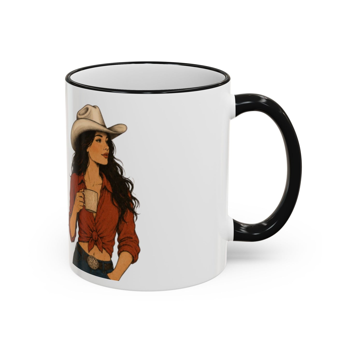 Cowgirl Coffee Mug — "May Contain: Coffee or Merlot" Accent Rim & Handle Mug