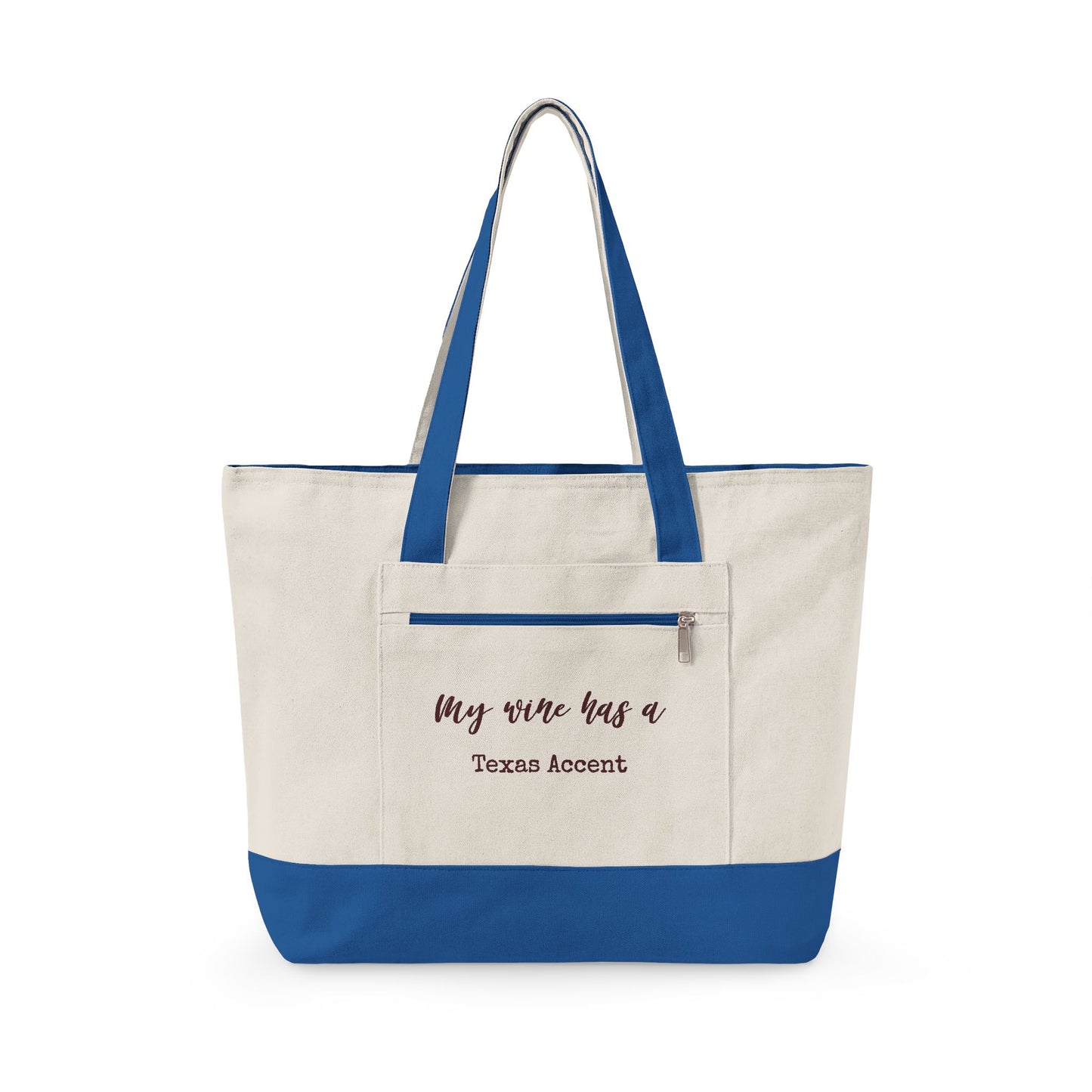 Canvas Tote Bag — Wine Splash 'My Wine Has a Texas Accent' Zippered Tote