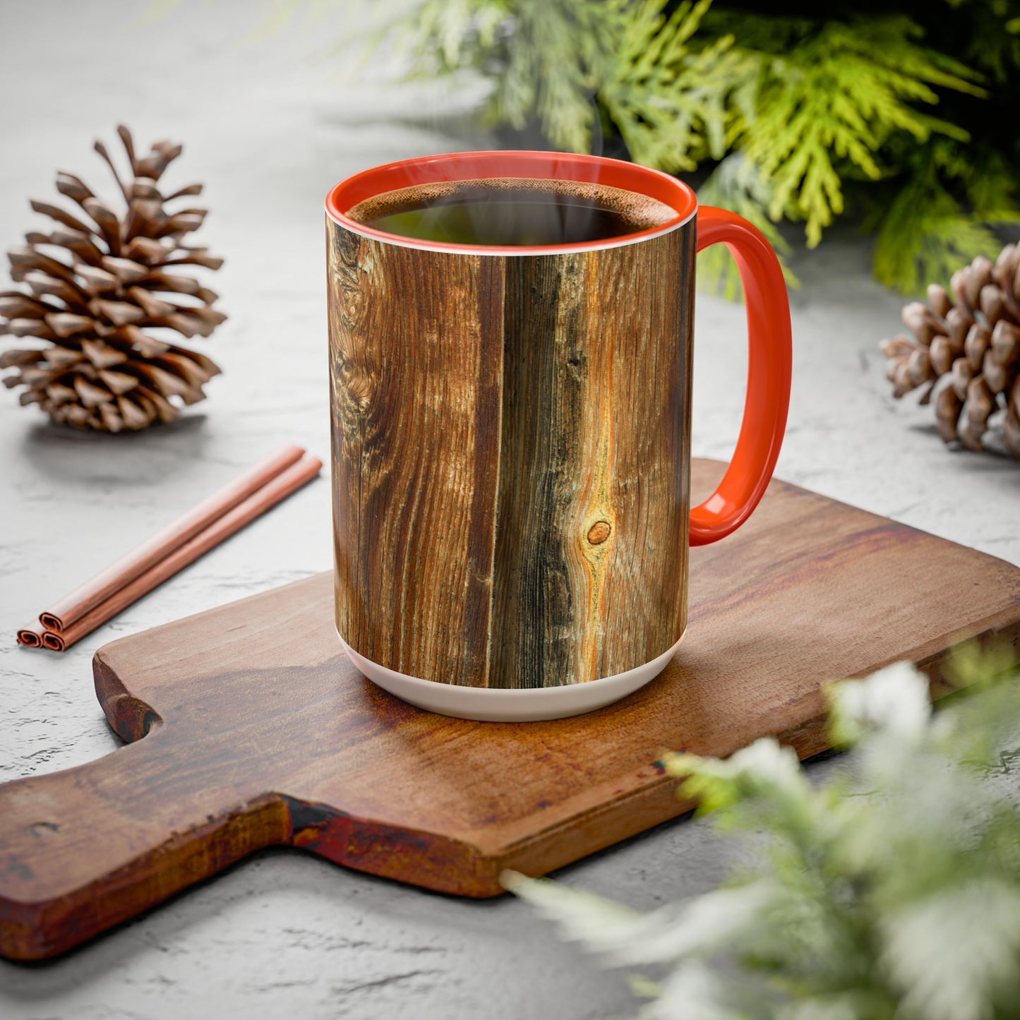 Rustic Wood Grain Coffee Mug — Cozy Cabin 11oz & 15oz (Room for Cream)