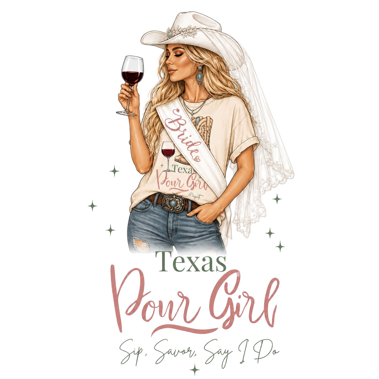 Texas Pour Girl Blonde Bride Tee | Sip. Savor. Say I Do. | Western Bachelorette Shirt