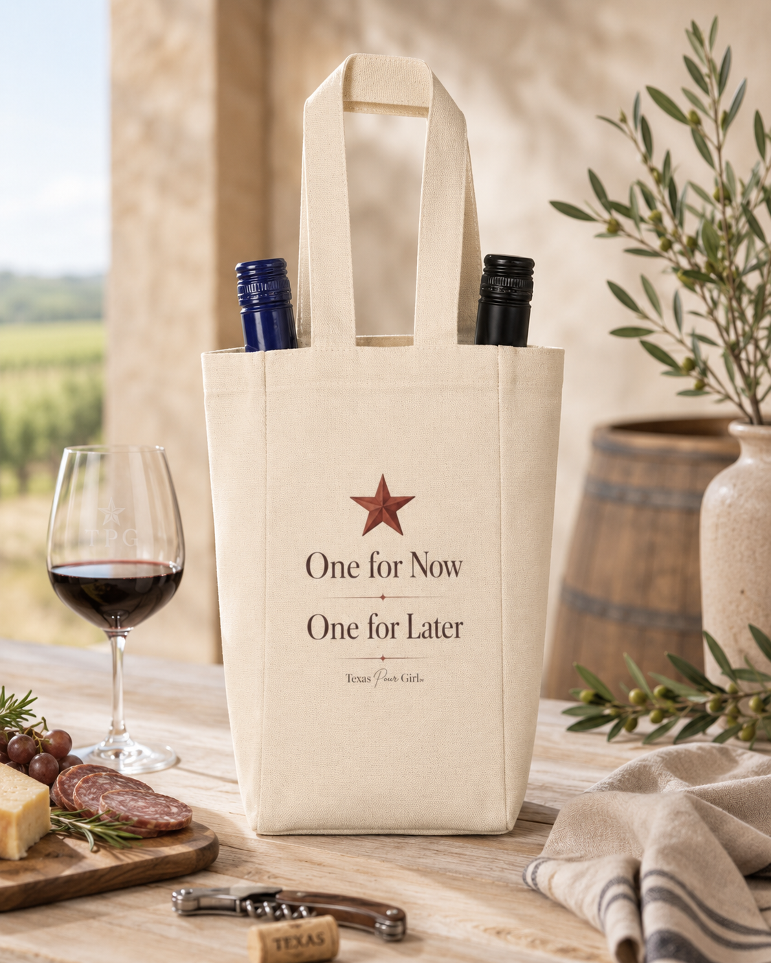 Texas Wine Tote Bag | 2-Bottle Wine Carrier | Hill Country Gift for Wine Lovers