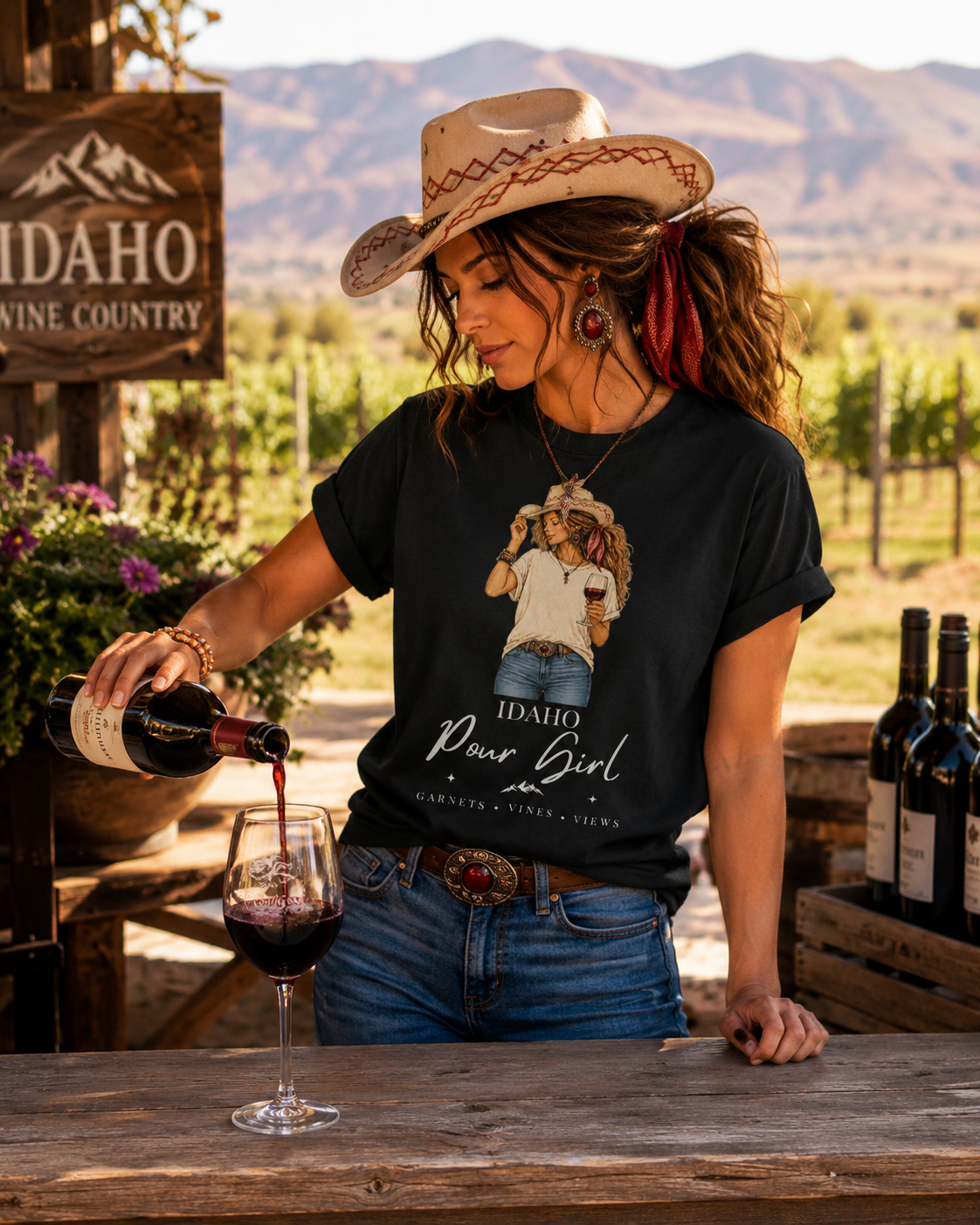 Idaho Pour Girl Tee | Wine Lover Cowgirl Graphic T-Shirt