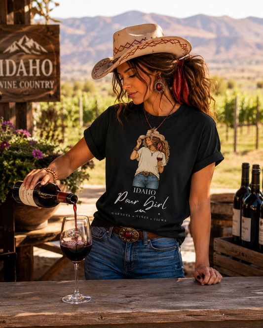 Idaho Pour Girl Tee | Wine Lover Cowgirl Graphic T-Shirt