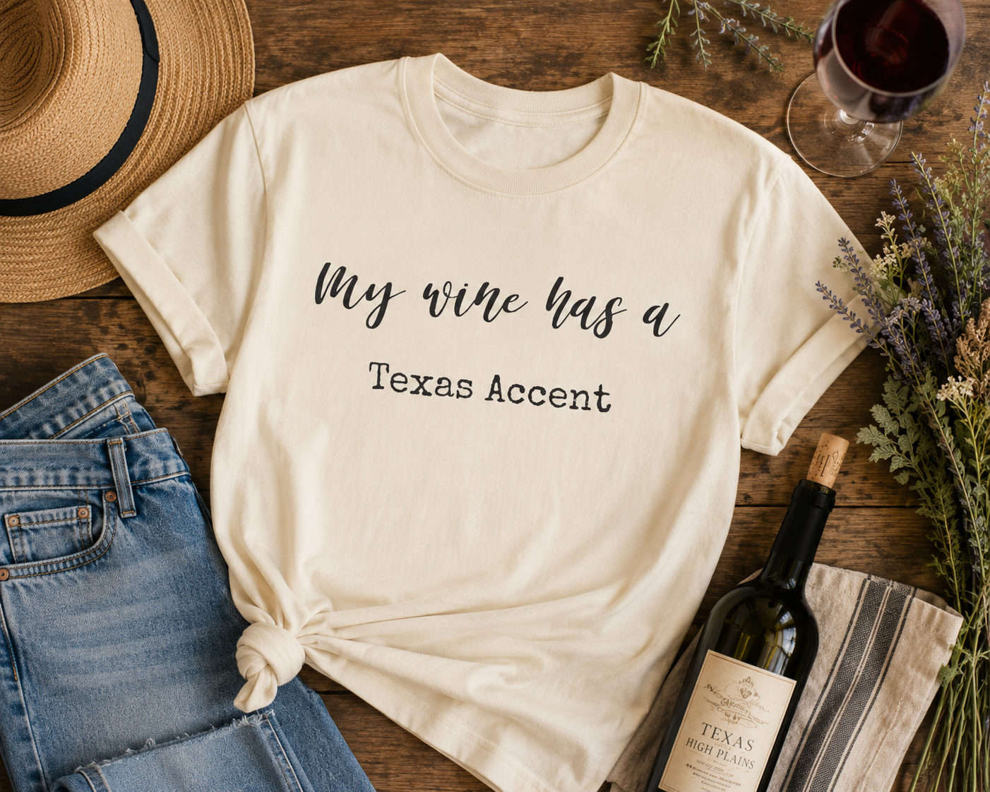 My Wine Has a Texas Accent Shirt | Texas Wine Lover Tee | Hill Country Wine Gift | Comfort Colors Texas Wine T-Shirt Women