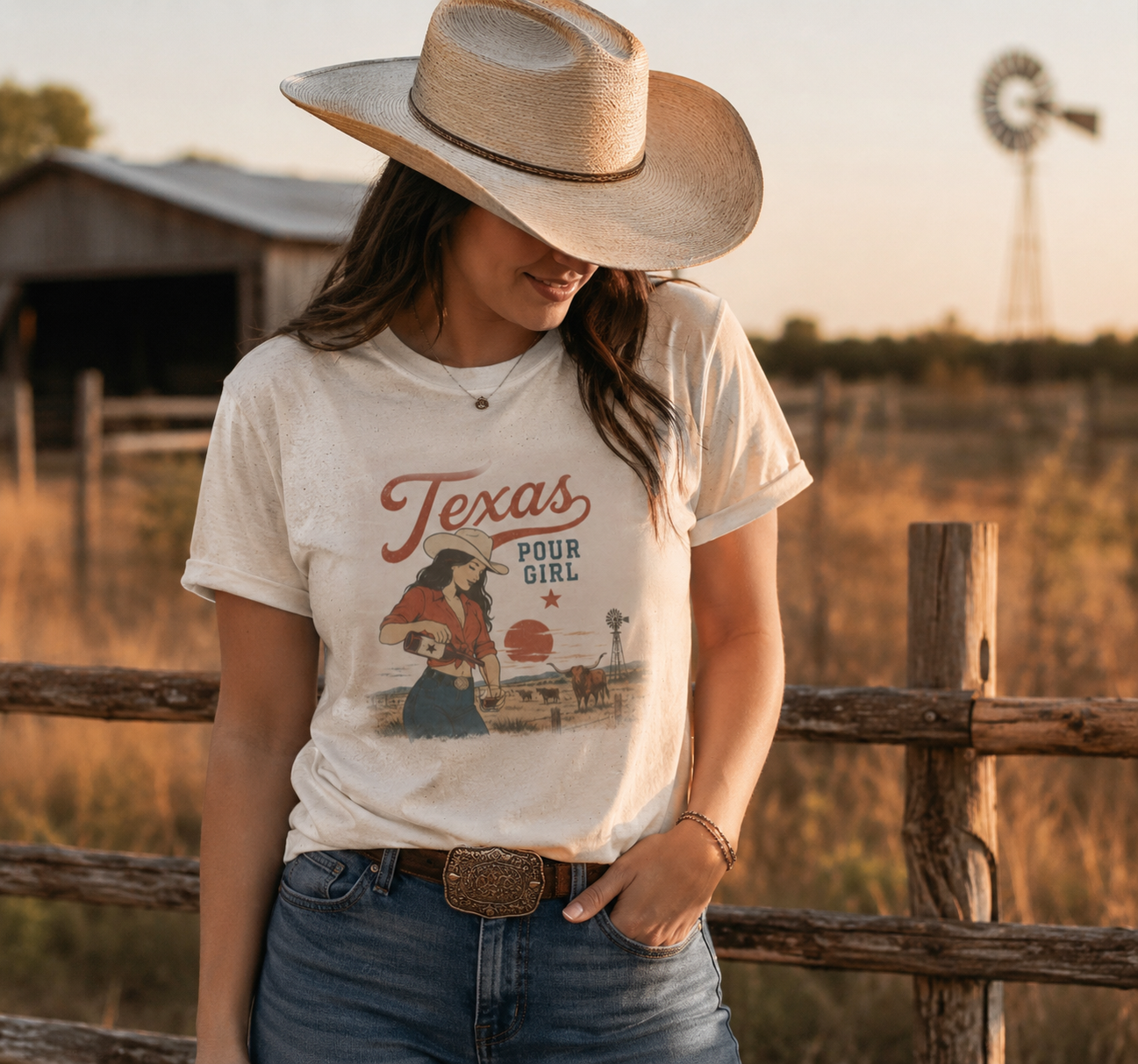 Texas Pour Girl T-Shirt — Vintage Cowgirl Wine Lover Tee
