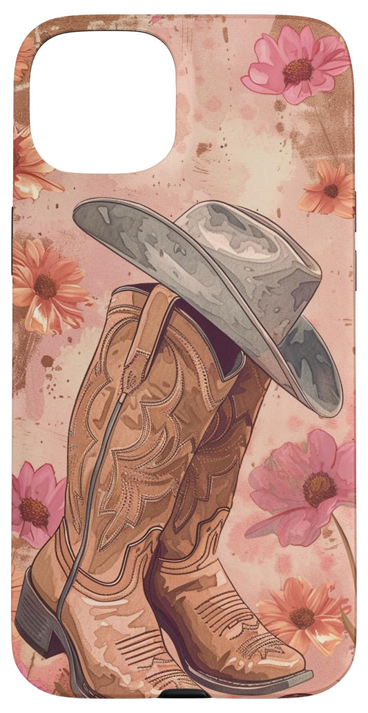 A boutique-inspired iPhone 15 Plus case with soft western charm and a hint of disco cowgirl glam.