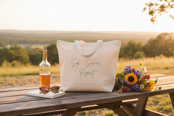 Sip. Savor. Repeat. TPG Canvas Tote Lifestyle